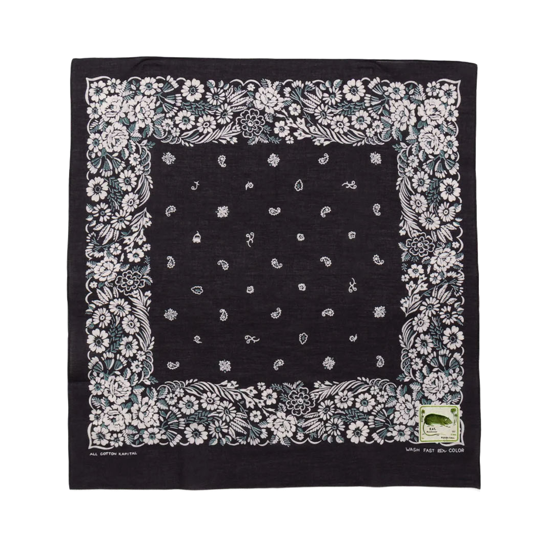 K2508BA507 Kapital Fastcolor Selvedge Bandana 20x20 Black