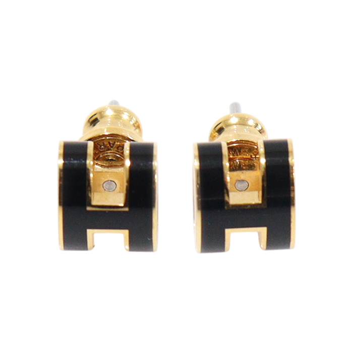 IT7CHIWQ9PHA Hermes H608001F Black Gold Mini POP H Earrings