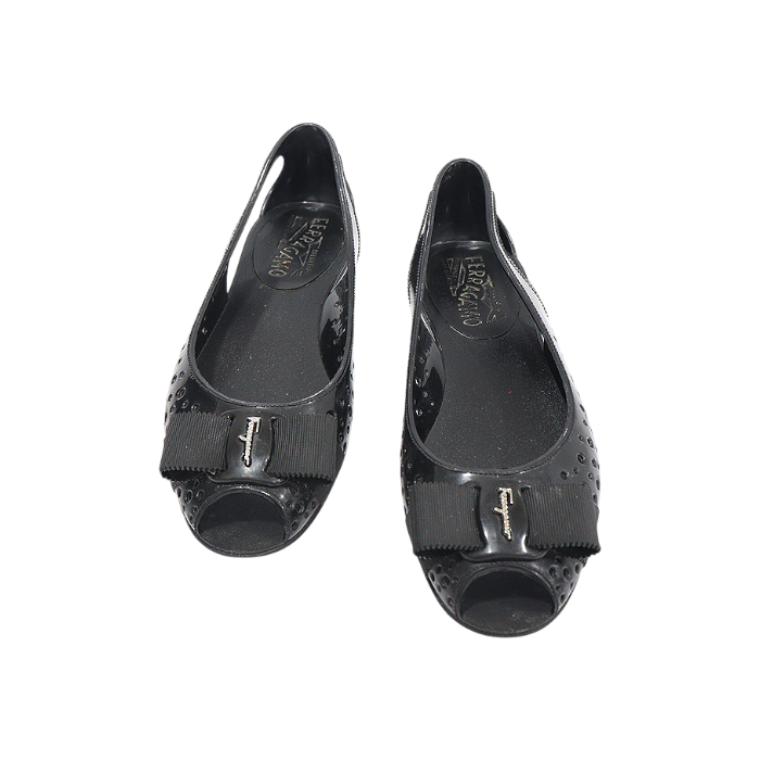 페라가모 블랙 PVC 바라 보우 젤리 여성 플랫슈즈 5(Ferragamo Black PVC Vara Bow Jelly Flats) - 1