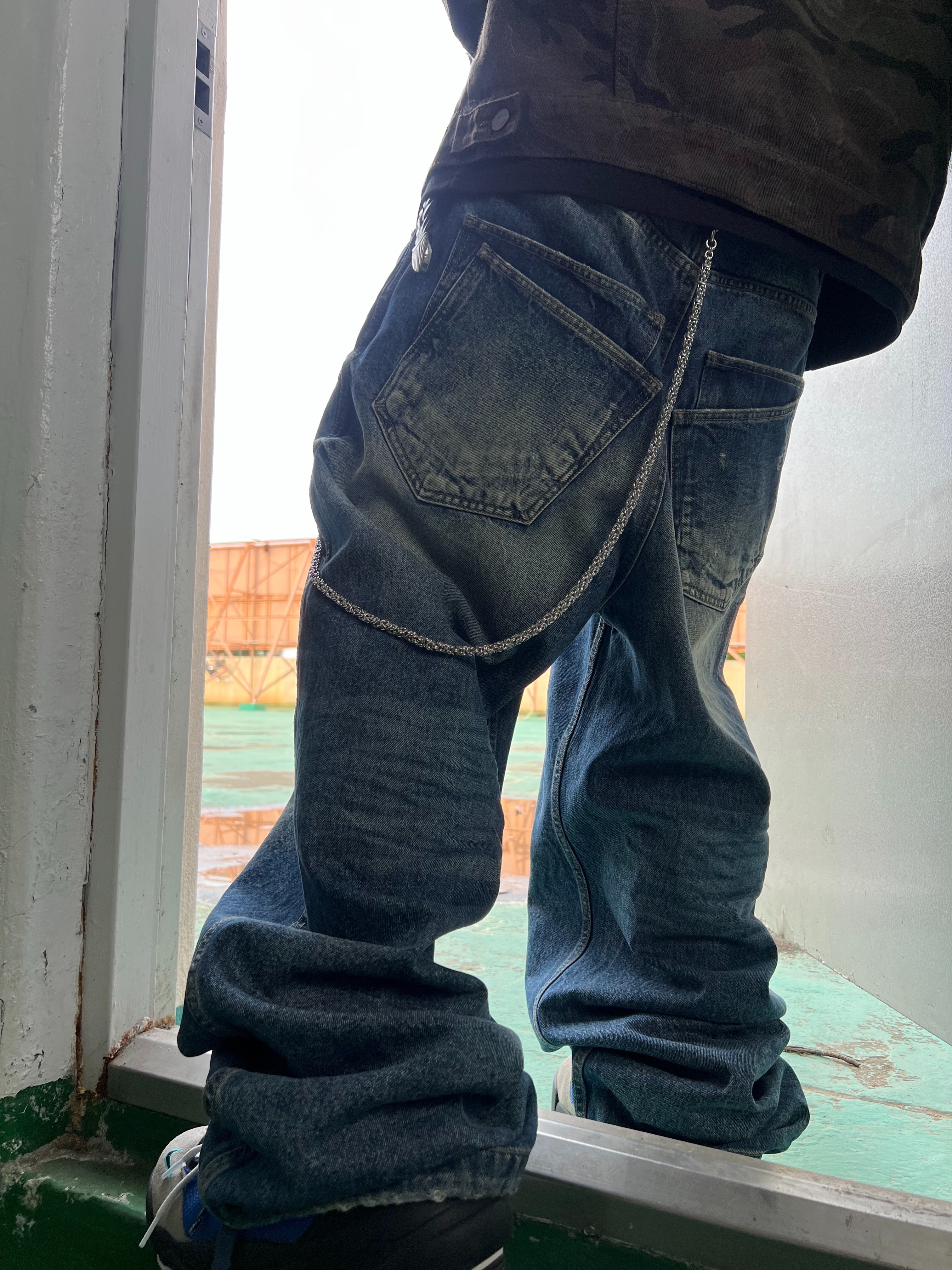 Nonnod Double Pocket Japanese Denim Mid Blue, Jieda Western Belt Black 착용 스타일 - 2
