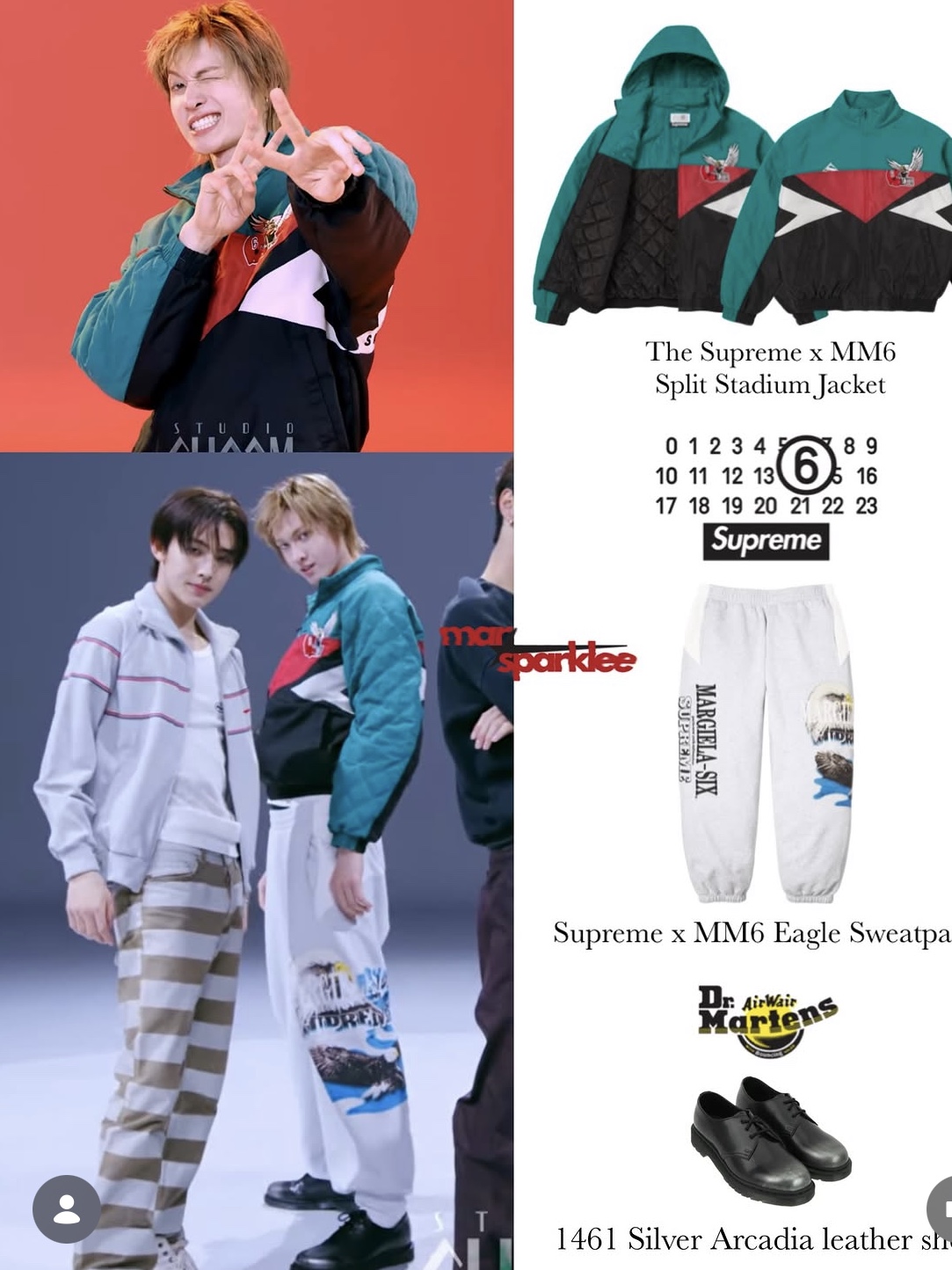 Supreme x MM6 Maison Margiela Split Stadium Jacket Black - 26SS, Supreme x MM6 Maison Margiela Eagle Sweatpant Ash Grey - 26SS 착용 스타일