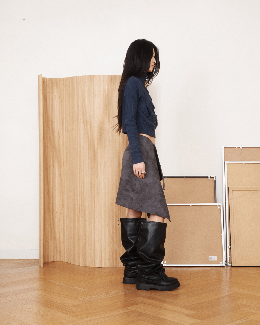 미와이후 스냅 미디 랩 스커트 차콜(Miyhoo Snap Midi Wrap Skirt Charcoal) - 5