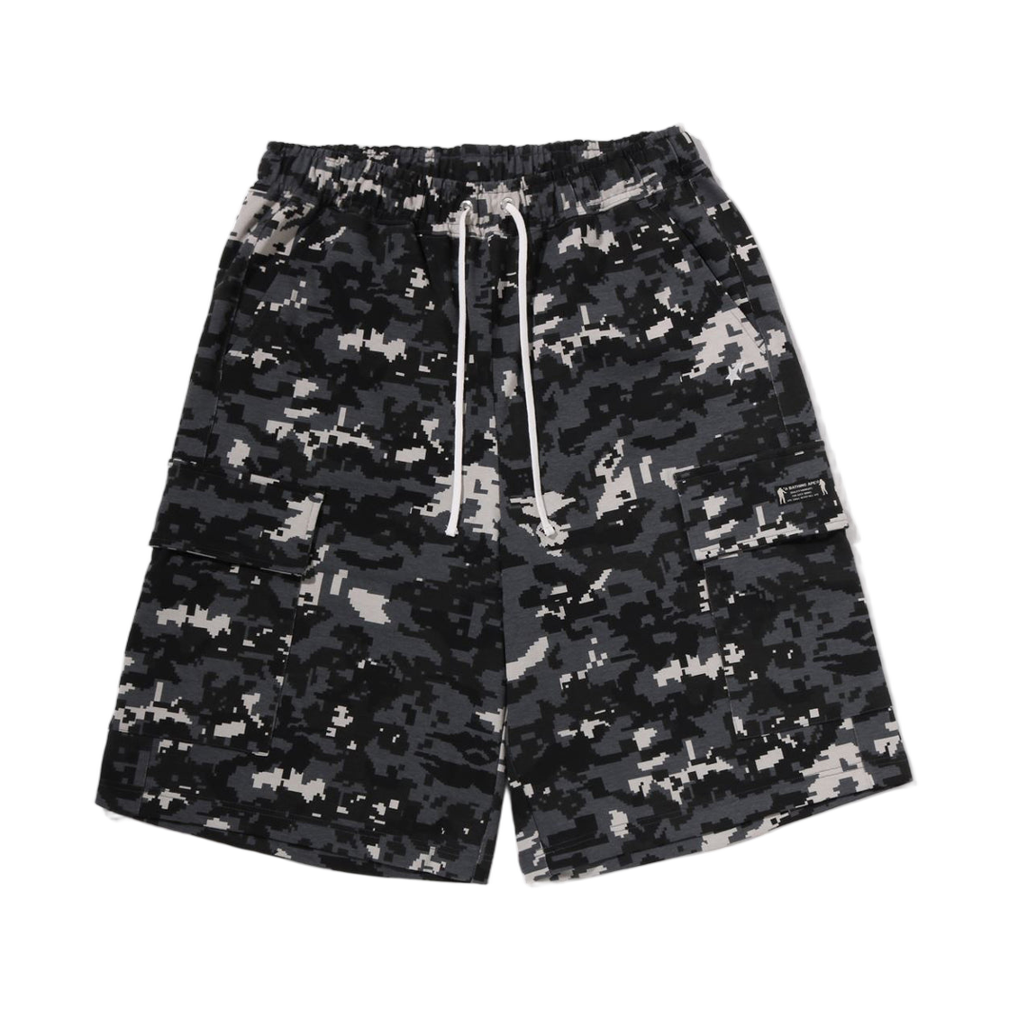 베이프 멀티 픽셀 카모 베이프 스타 로고 카고 릴렉스드 핏 스웨트 쇼츠 블랙(BAPE Multi Pixel Camo Bape Sta Logo Cargo Relaxed Fit Sweatshorts Black)