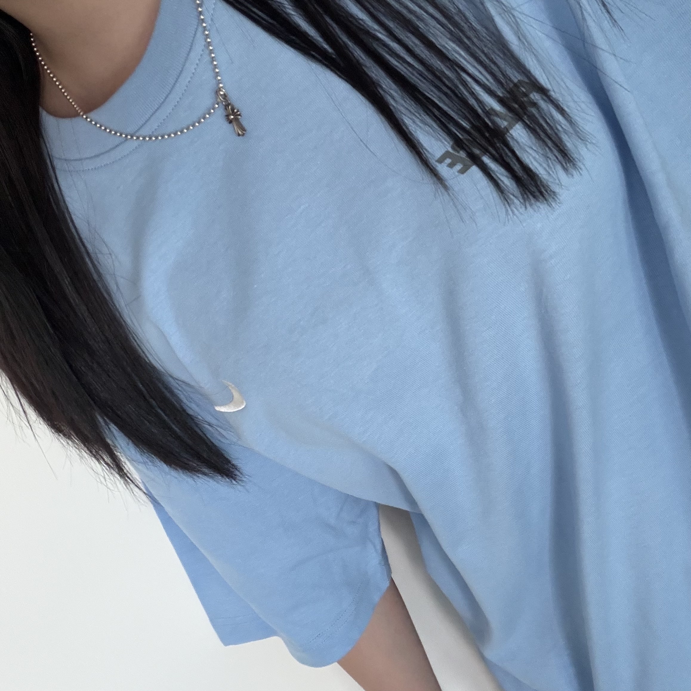 Palace x Nike Font Swoosh T-Shirt Sky Blue - 26SS 착용 스타일