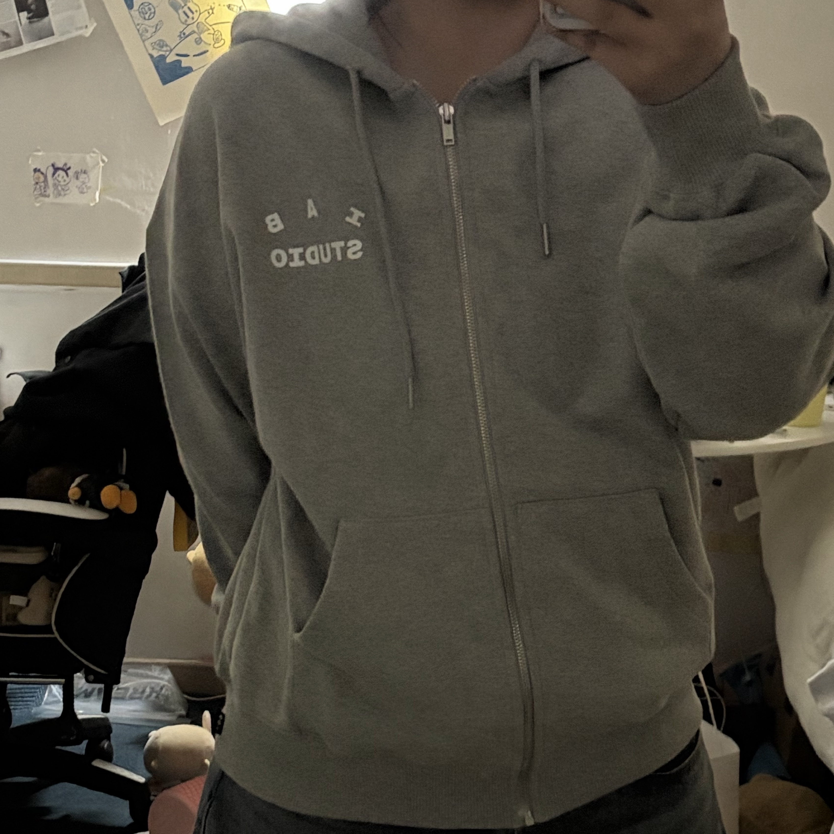 IAB Studio Zip-Up Hoodie Melange Gray - 26SS 착용 스타일 - 5