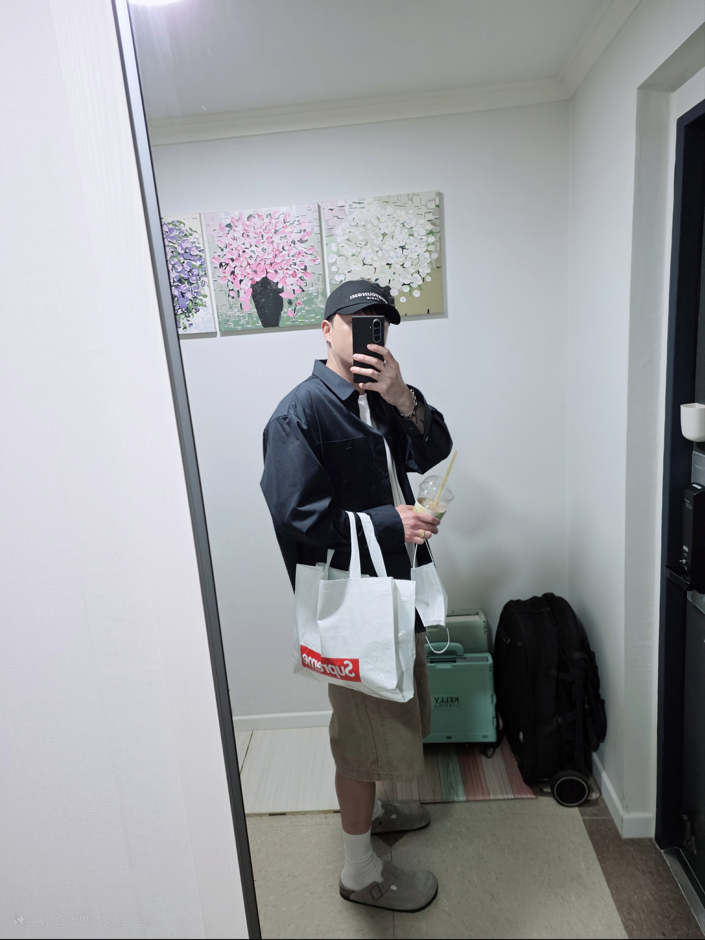 Wooyoungmi Cotton Back Logo Shirt Navy - 25FW, Birkenstock Boston Soft Footbed Taupe - Regular 착용 스타일 - 1