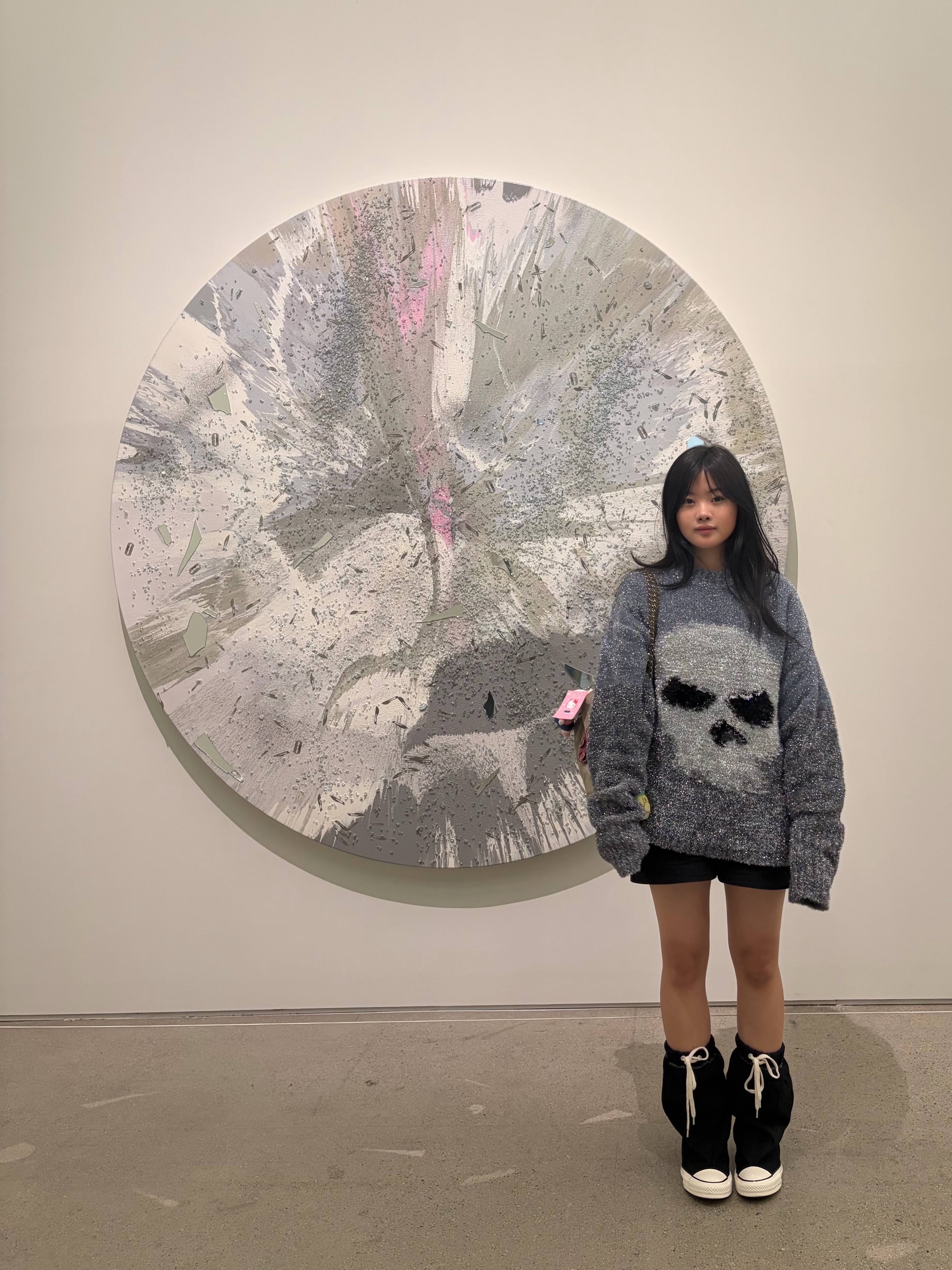 (W) Converse x Vaquera X Hi Slouch Wedge Black White, ERL Skull Crewneck Knit Silver 착용 스타일