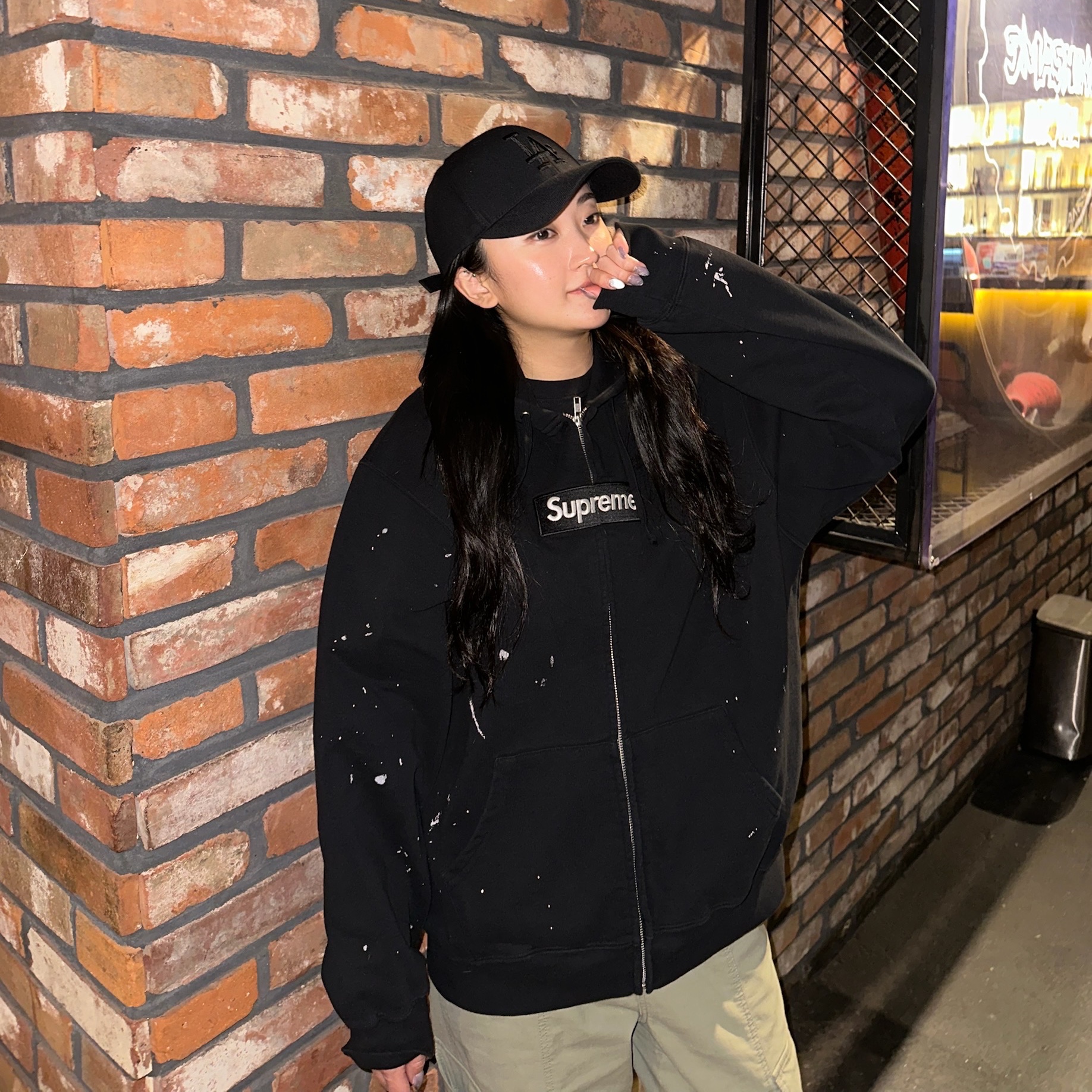 Supreme x MM6 Maison Margiela Box Logo Zip Up Hooded Sweatshirt Black - 26SS 착용 스타일 - 1