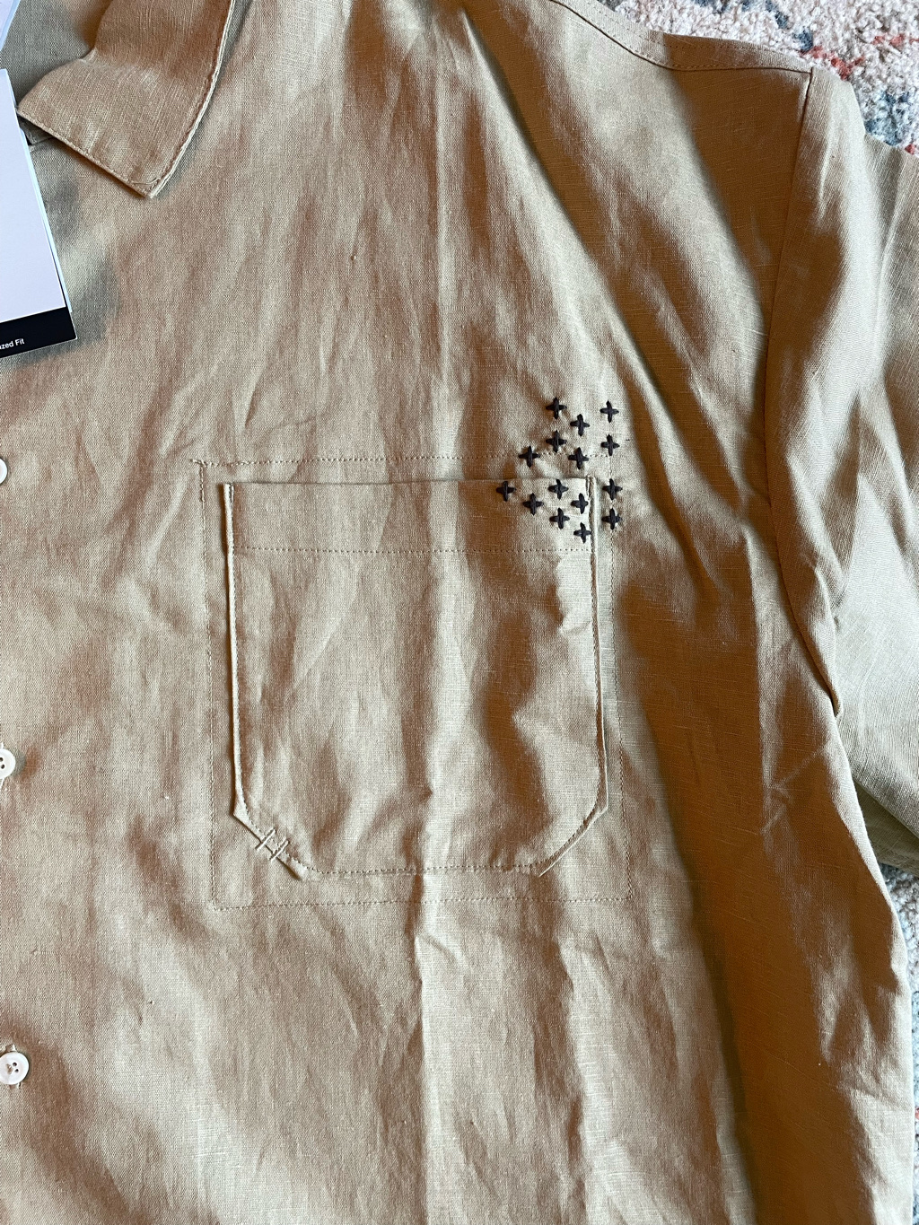 Nike Life Linen Short Sleeve Shirt Button Down Parachute Beige Baroque Brown 착용 스타일 - 3