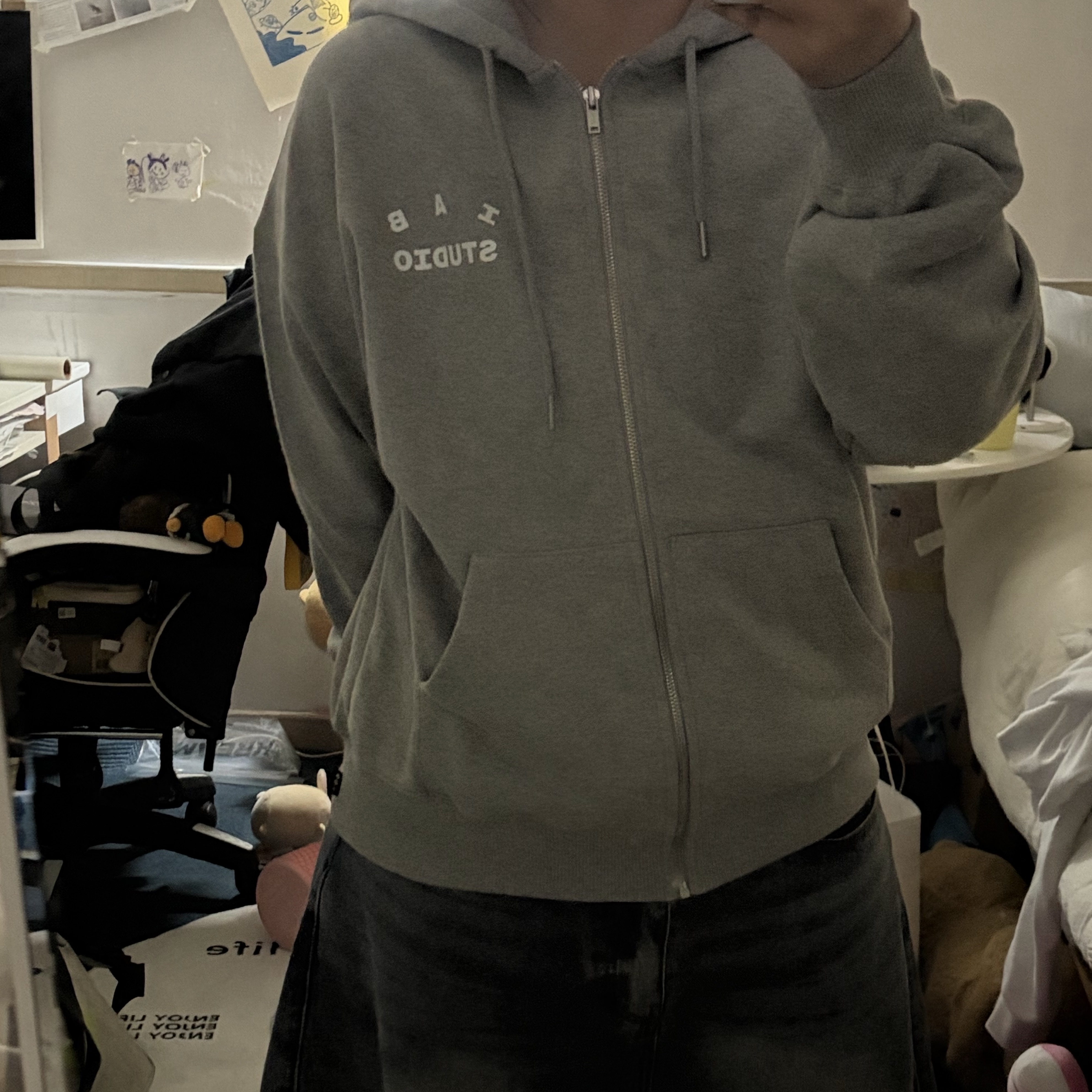 IAB Studio Zip-Up Hoodie Melange Gray - 26SS 착용 스타일 - 1
