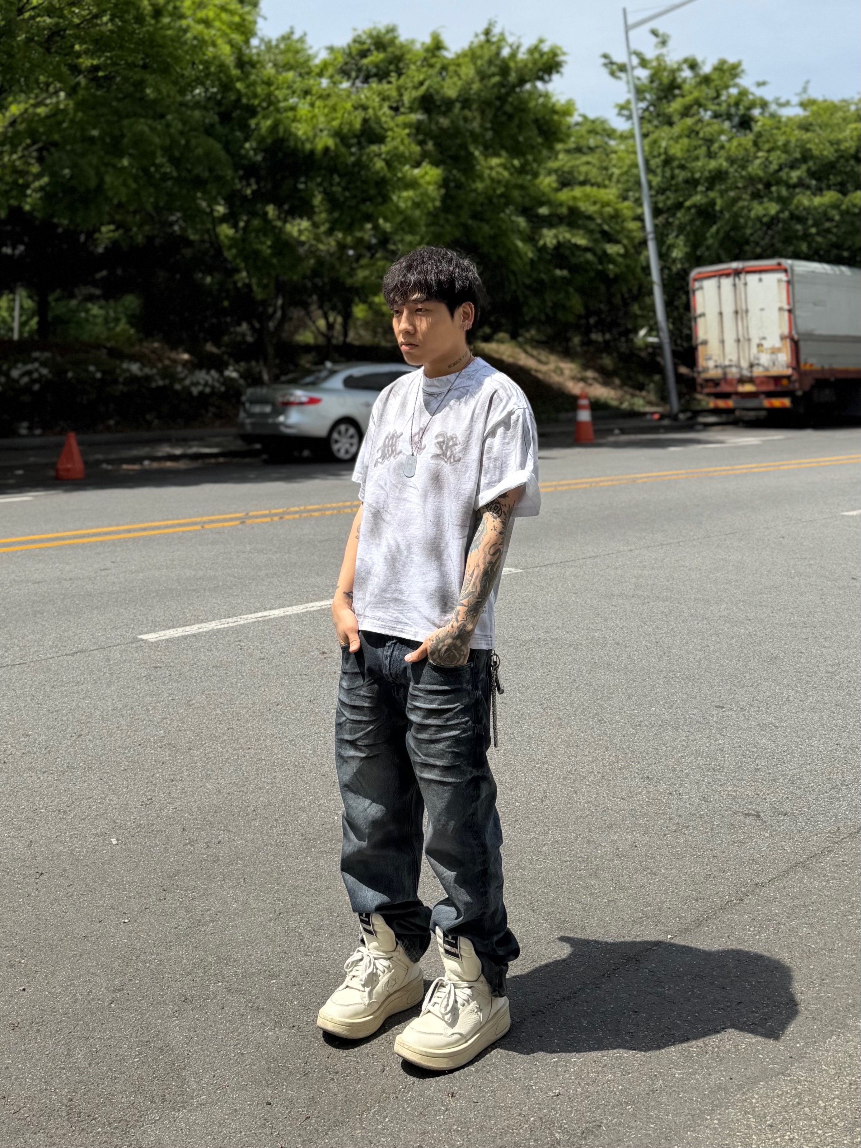 Converse x Drkshdw Turbowpn Egret 착용 스타일 - 4