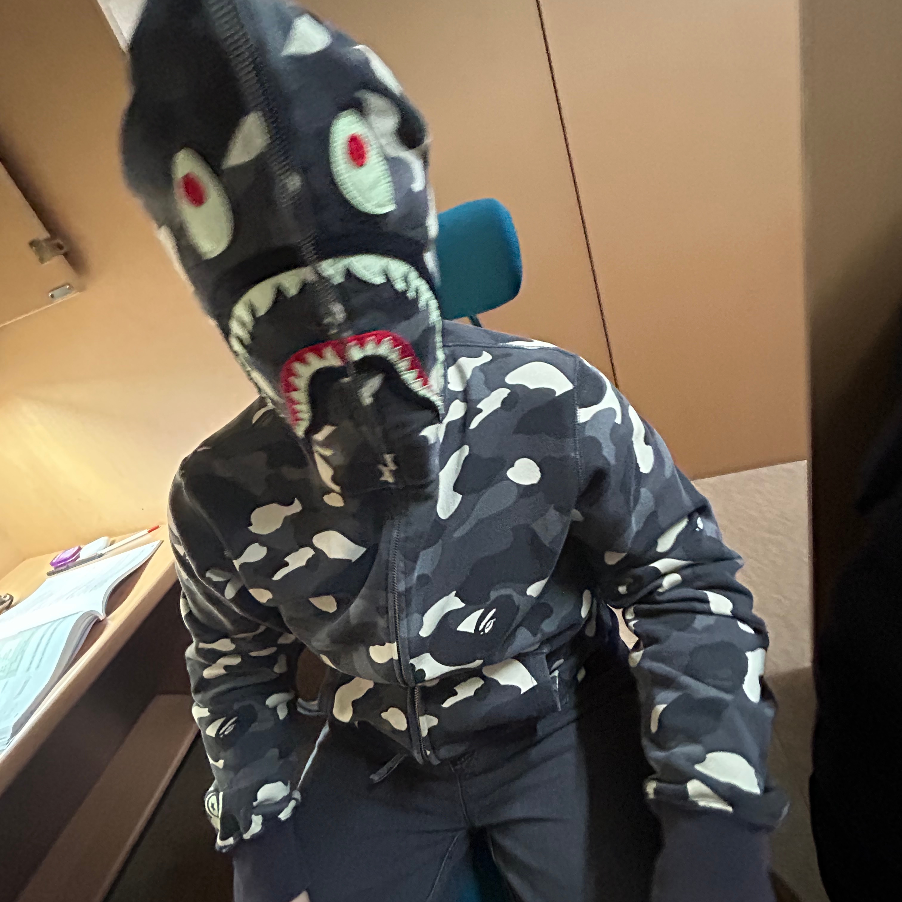 BAPE City Camo Shark Full Zip Hoodie Black 착용 스타일
