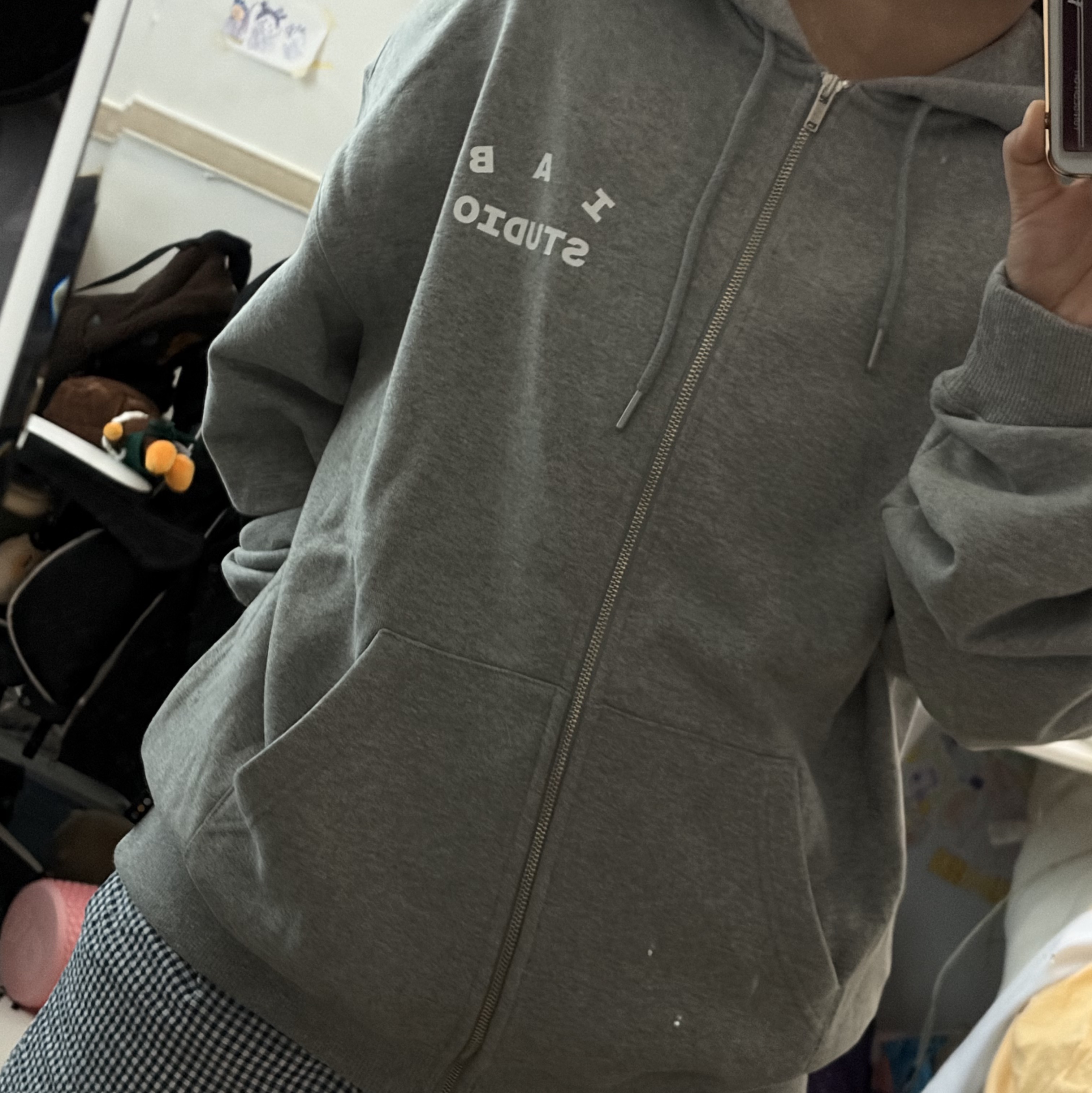 IAB Studio Zip-Up Hoodie Melange Gray - 26SS 착용 스타일 - 2