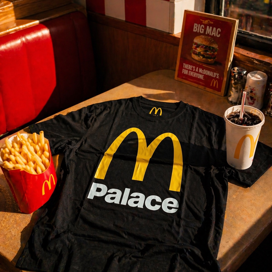 Palace x McDonald's Logo T-Shirt Black - 23FW 착용 스타일
