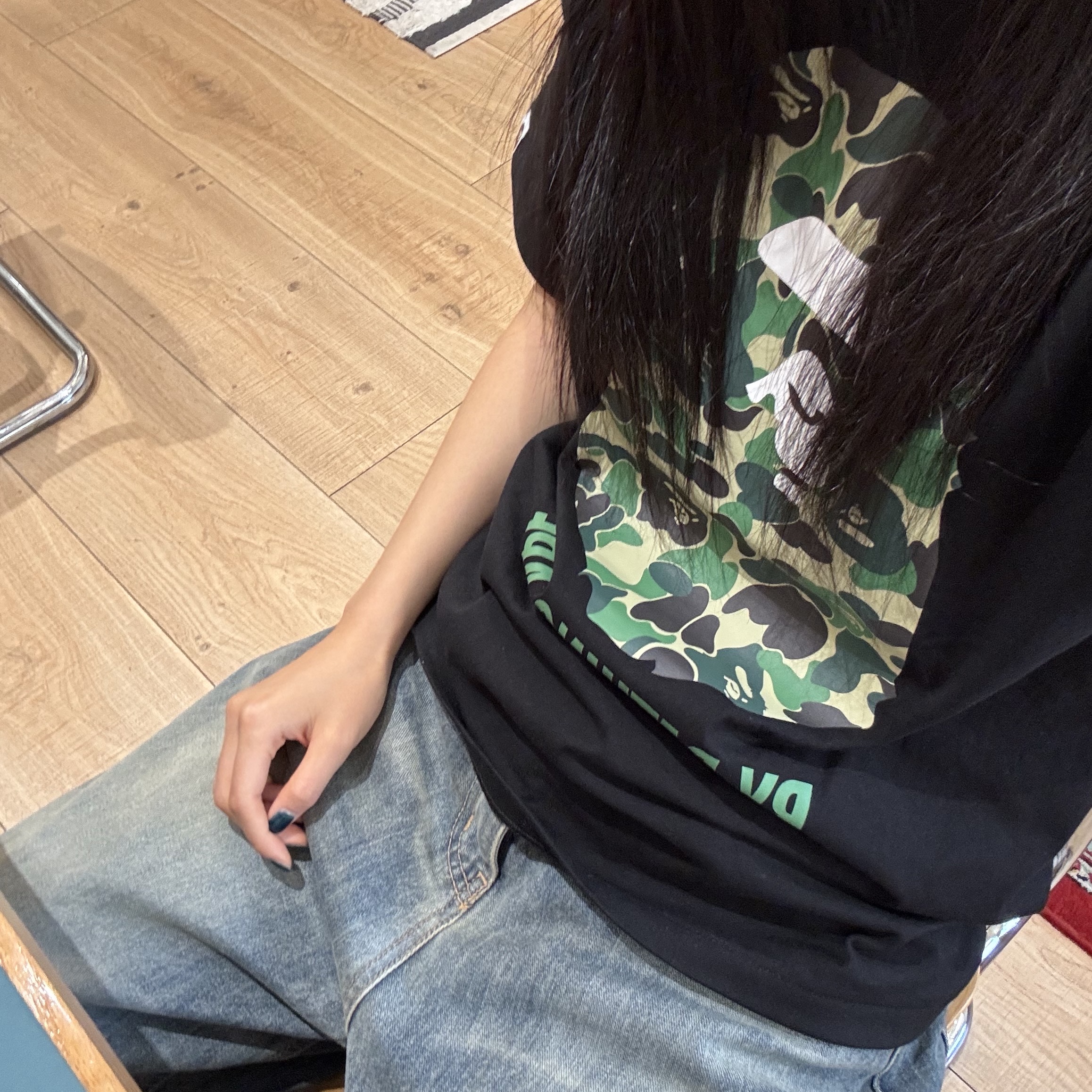 BAPE ABC Camo By Bathing Ape T-Shirt Black Green 착용 스타일