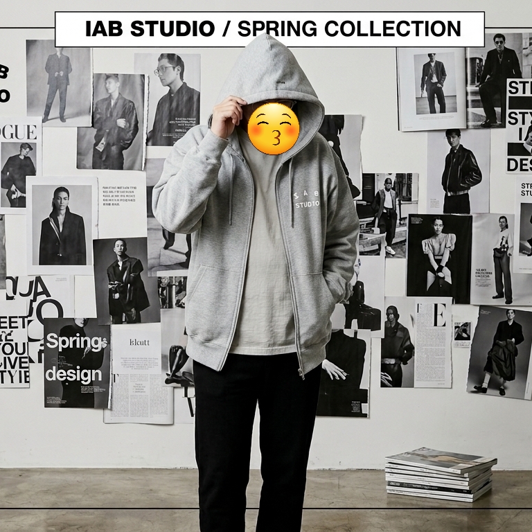IAB Studio Zip-Up Hoodie Melange Gray - 26SS 착용 스타일 - 1