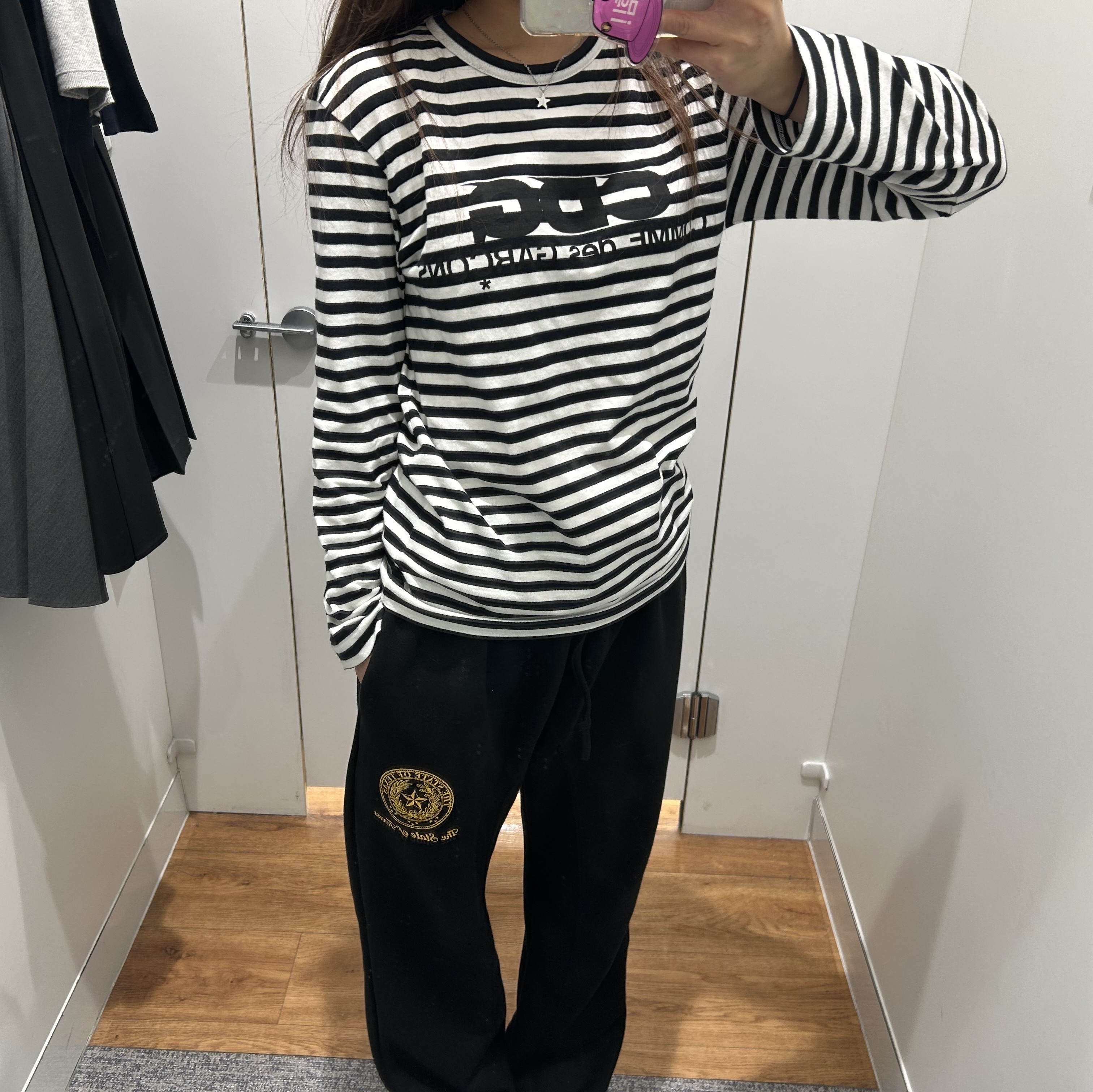 CDG Long Sleeve T-Shirt Black Stripe Black 착용 스타일