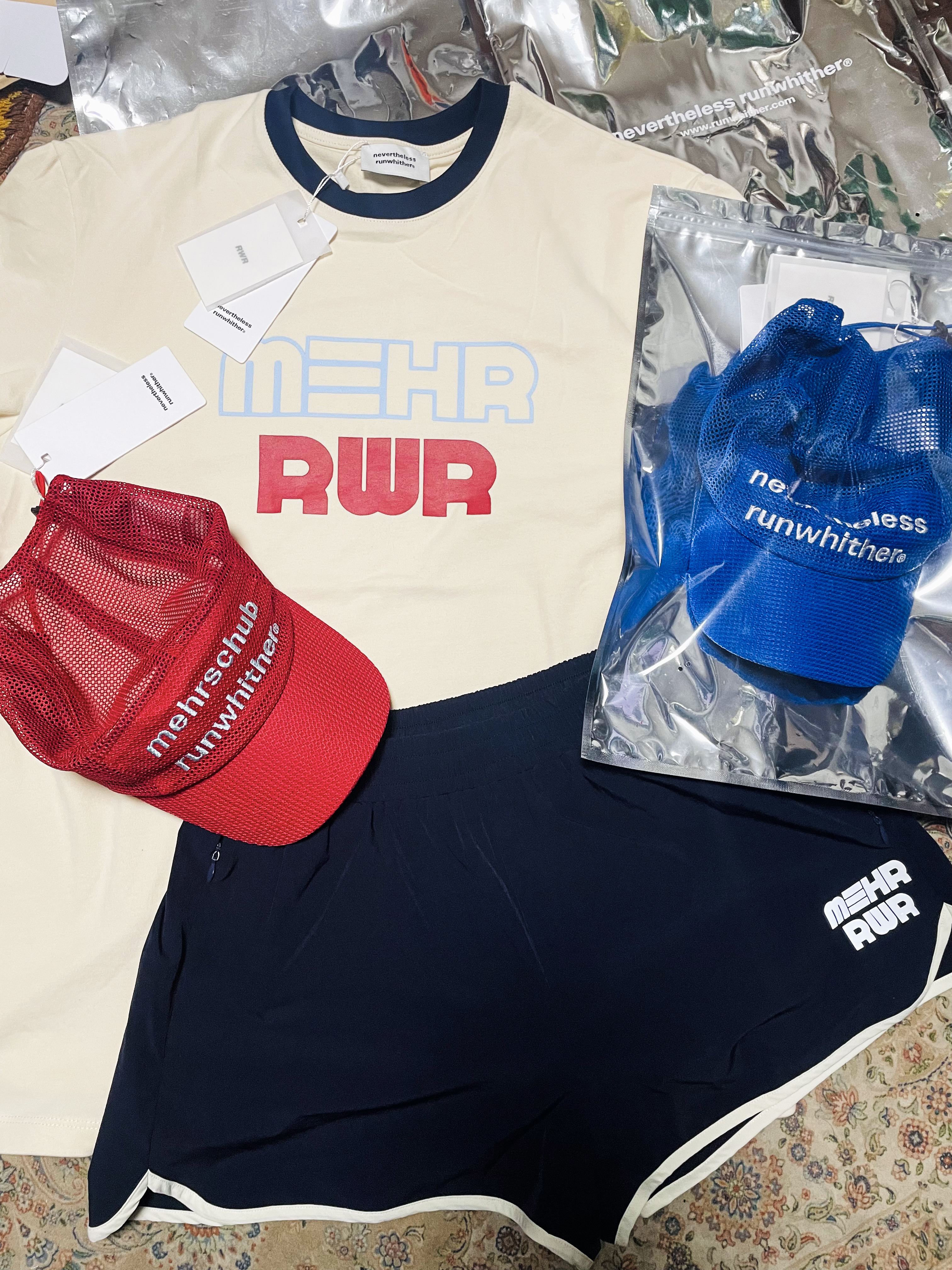 [KREAM 단독] RWR x MEHR Ringer T-Shirt Cream, [KREAM 단독] RWR x MEHR 3inch Shorts Dark Navy 착용 스타일 - 6