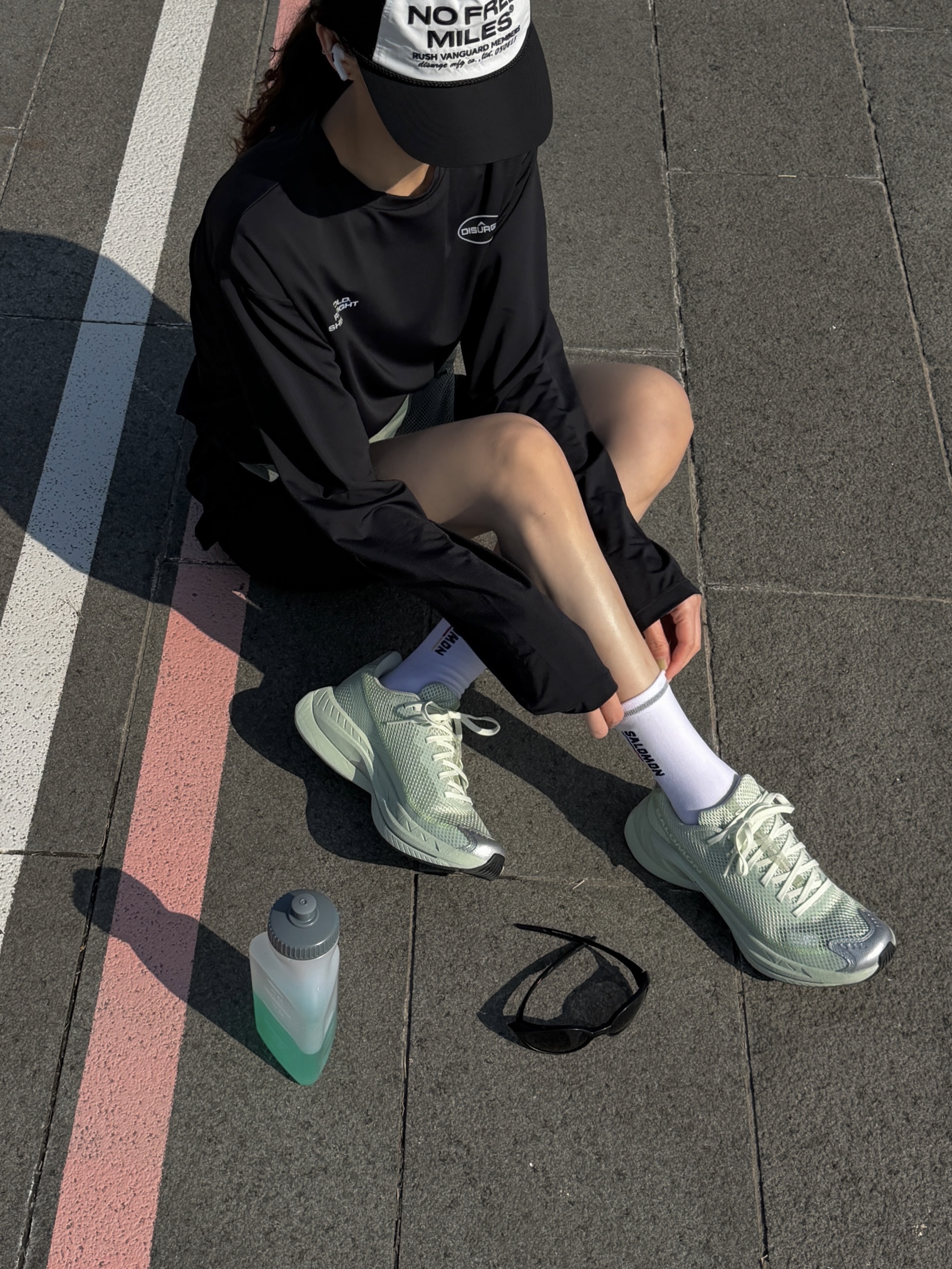 Salomon x MM6 Maison Margiela Spectur 2 Seafoam Green, Salomon Active 3D Bottle Belt Bright Khaki 착용 스타일 - 8