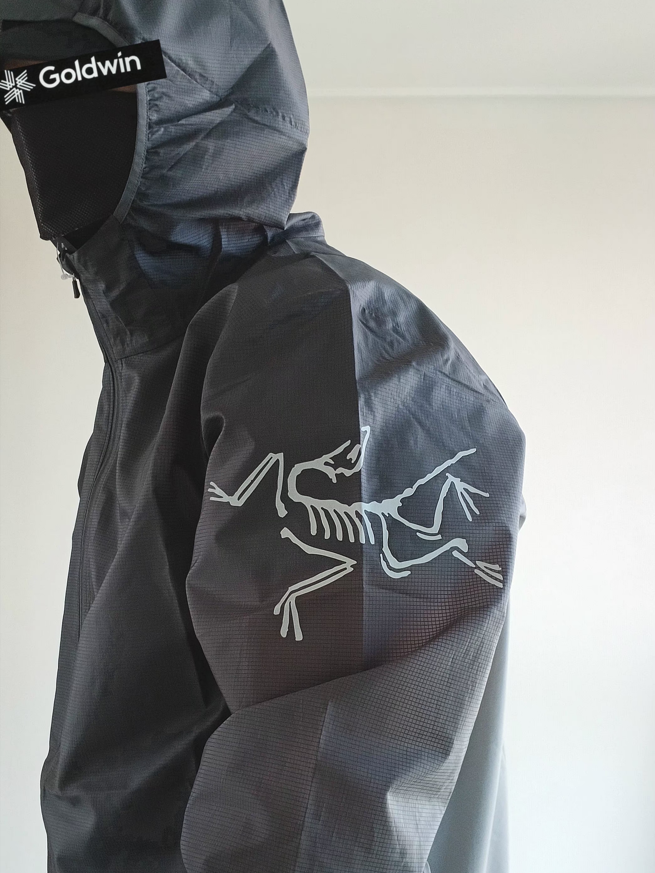 Goldwin Gore-Tex 3L Cap Black, Arc'teryx Norvan Windshell Hoody Cloud Void 착용 스타일 - 10