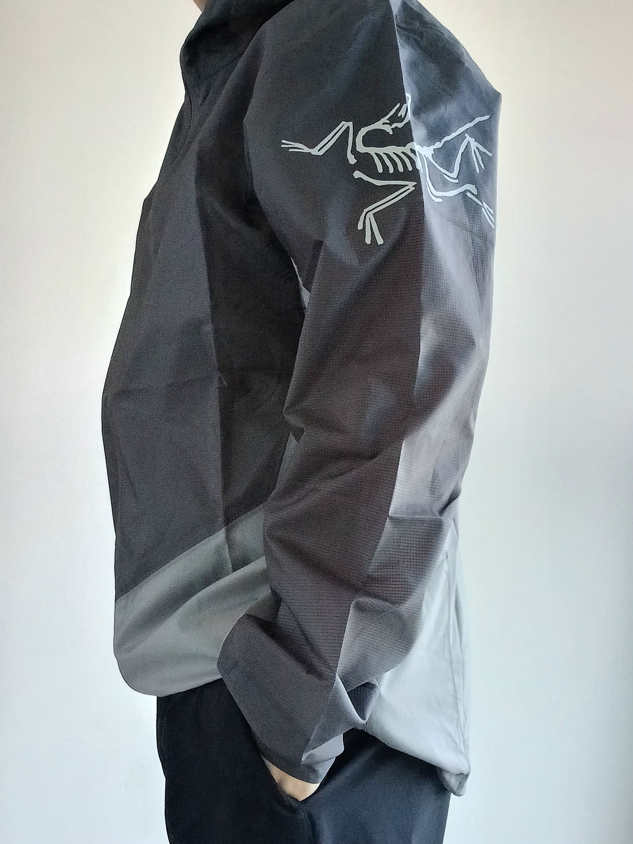 Goldwin Gore-Tex 3L Cap Black, Arc'teryx Norvan Windshell Hoody Cloud Void 착용 스타일 - 6