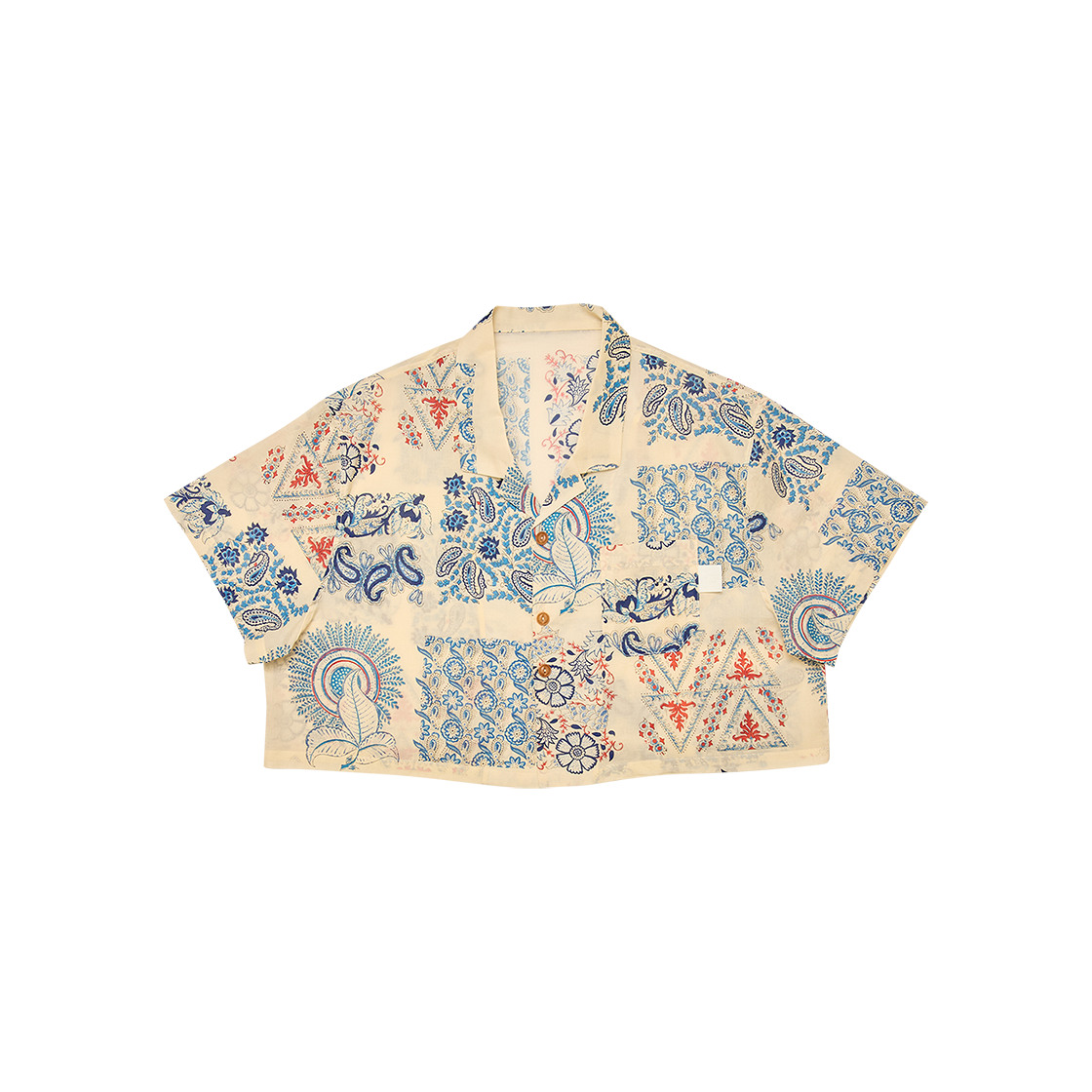 고트 80s 코튼 패턴 숏 셔츠 아이보리 블루((W) GORT 80s Cotton Pattern Short Shirt Ivory Blue) - 1