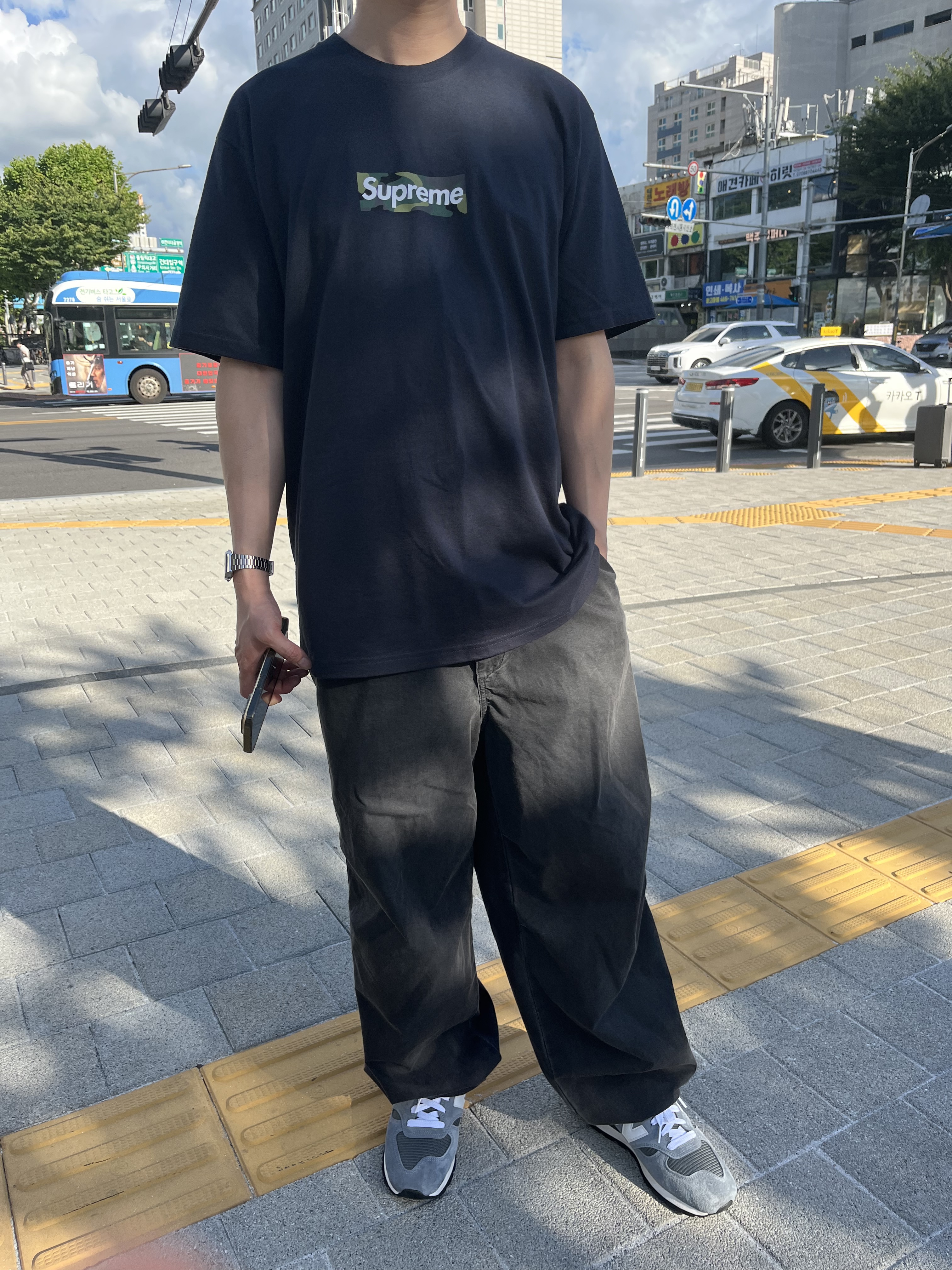 Supreme Box Logo T-Shirt Navy - 23FW 착용 스타일
