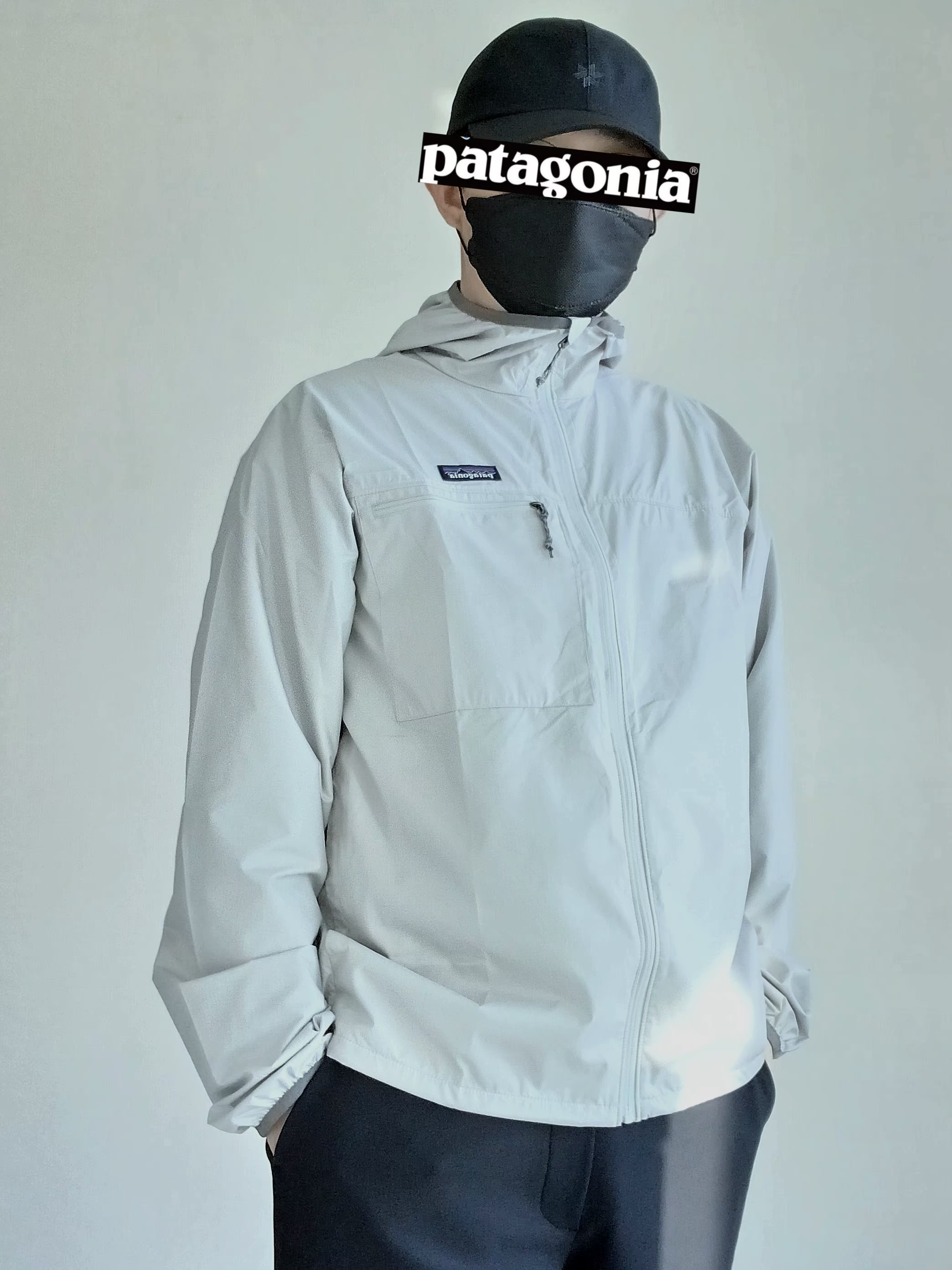 Goldwin Gore-Tex 3L Cap Black, Patagonia Light Variable Jacket Crisp Grey 착용 스타일 - 7