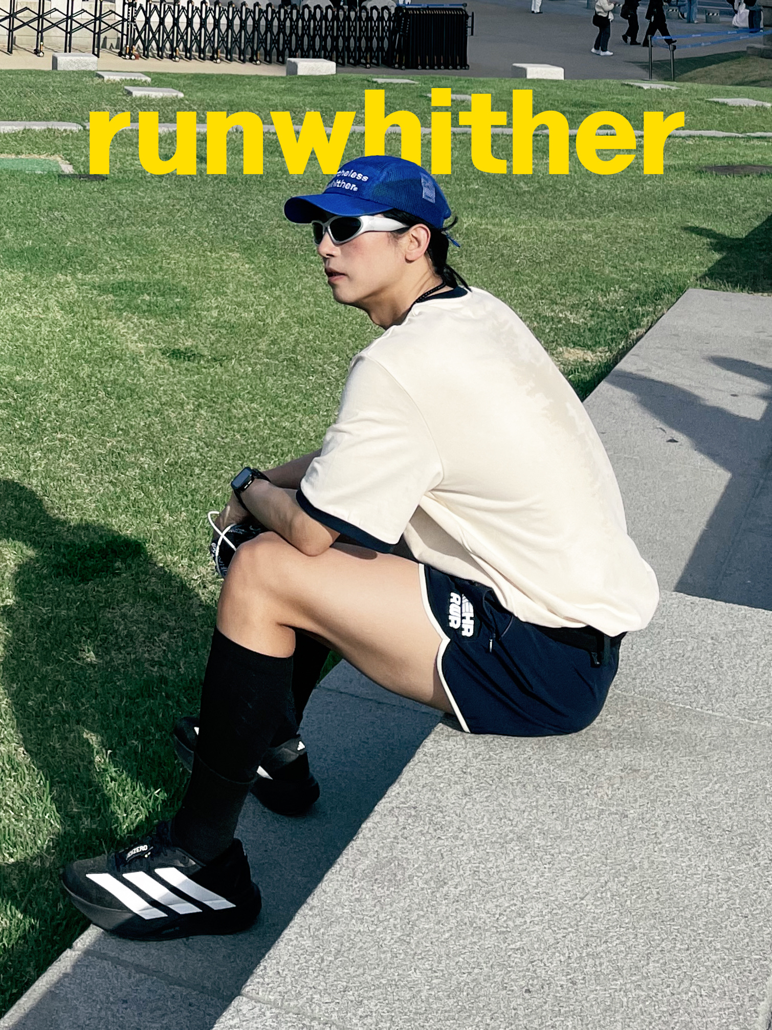 [KREAM 단독] RWR x MEHR Ringer T-Shirt Cream, [KREAM 단독] RWR x MEHR 3inch Shorts Dark Navy 착용 스타일 - 2