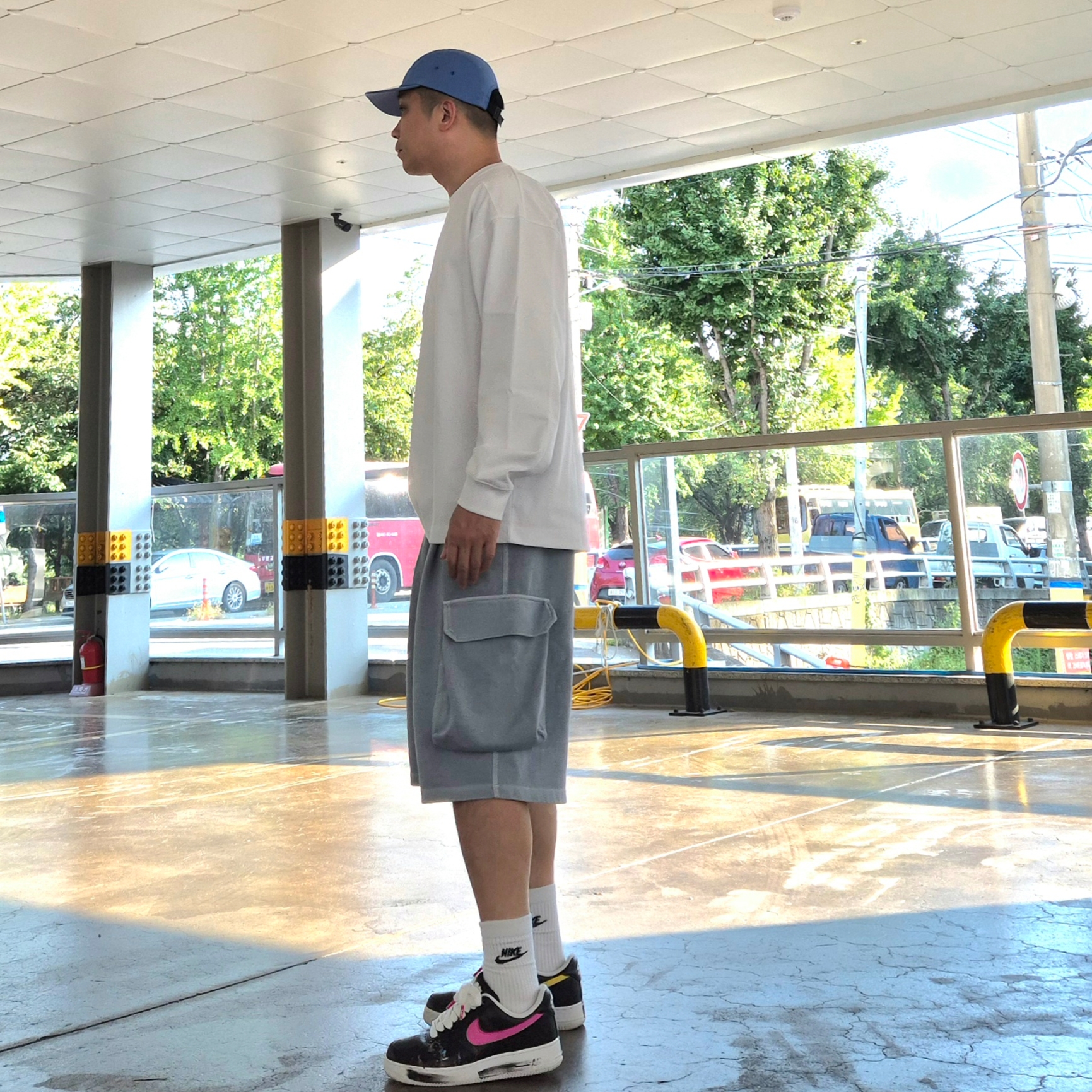 Nike x Peaceminusone Air Force 1 Low Para-Noise 3.0 Black and Multicolor, Supreme Washed Chino Twill Camp Cap Light Royal - 24SS 착용 스타일 - 3