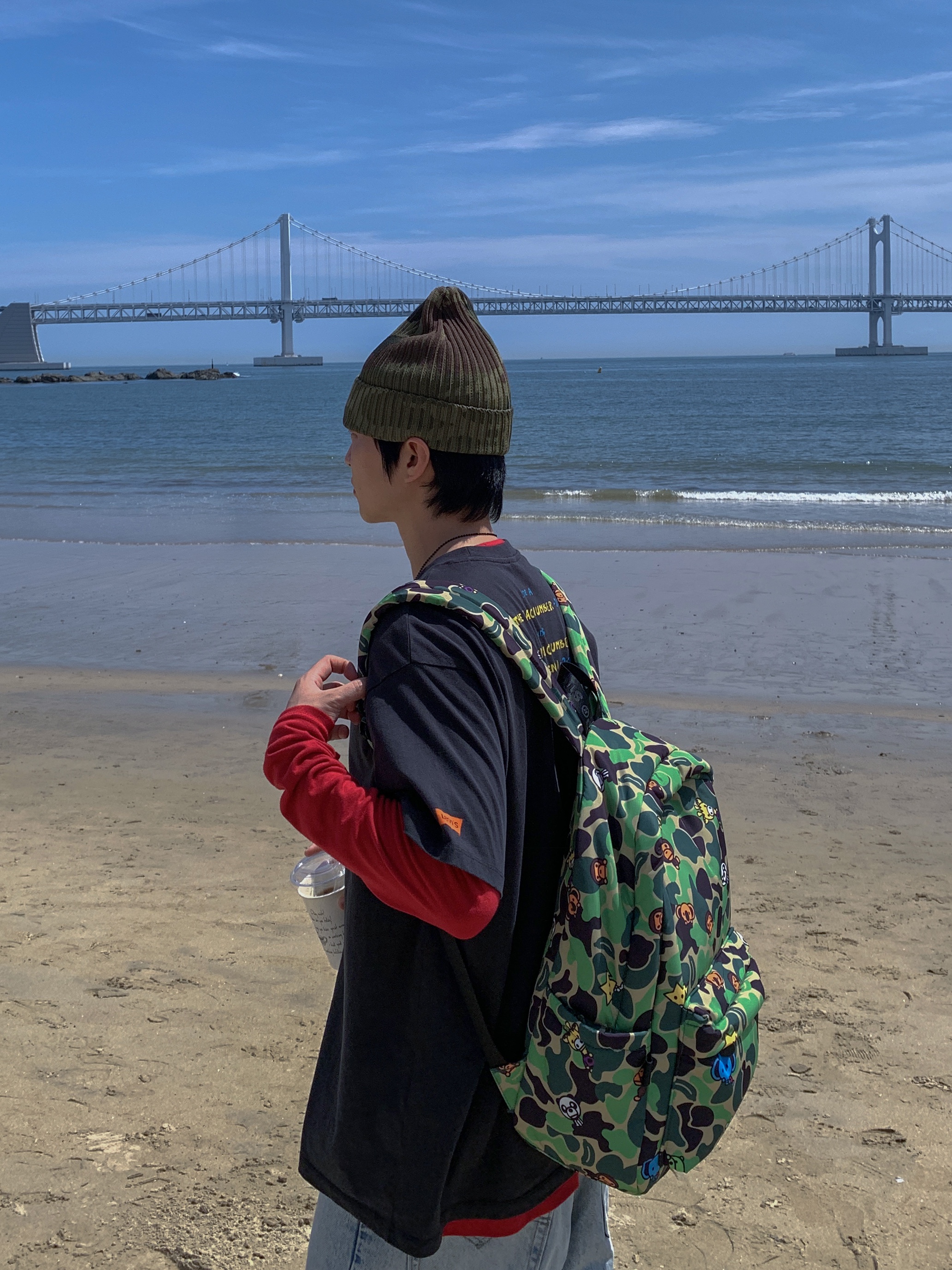 Supreme Overdyed Beanie Woodland Camo - 26SS, BAPE Baby Milo Large Backpack #5 Green 착용 스타일 - 1