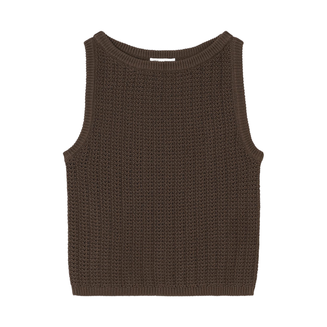 (W) GU 보트 넥 니트 탱크탑 다크 브라운((W) GU Boat Neck Knitted Tank Top Dark Brown)