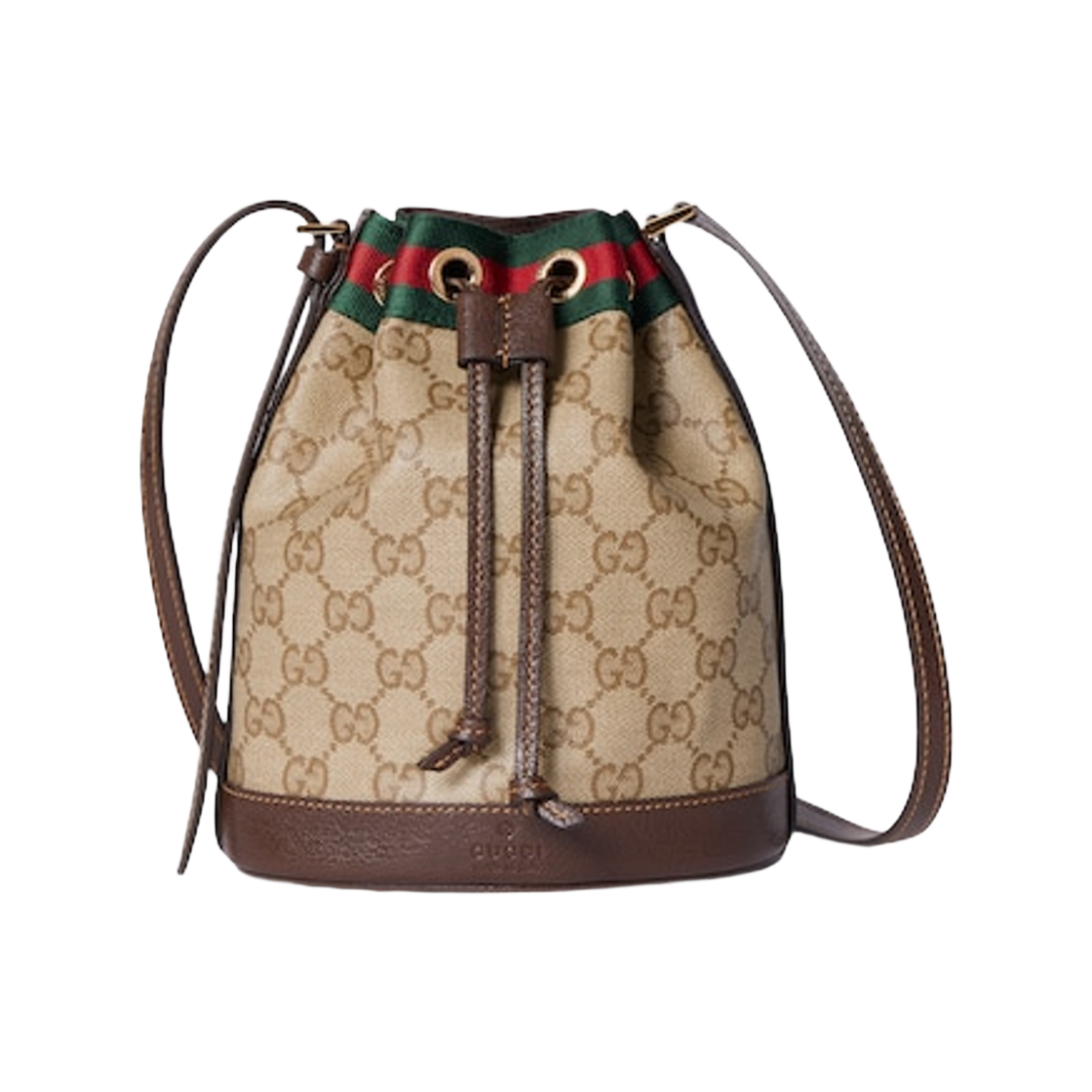876060-FAF8R-8547 (W) Gucci Web Mini Bucket Bag Sand Dark Brown