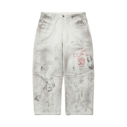 Bsrabbit Rabbit Graffiti Barrel-Leg Vintage-Washed Denim Pants White