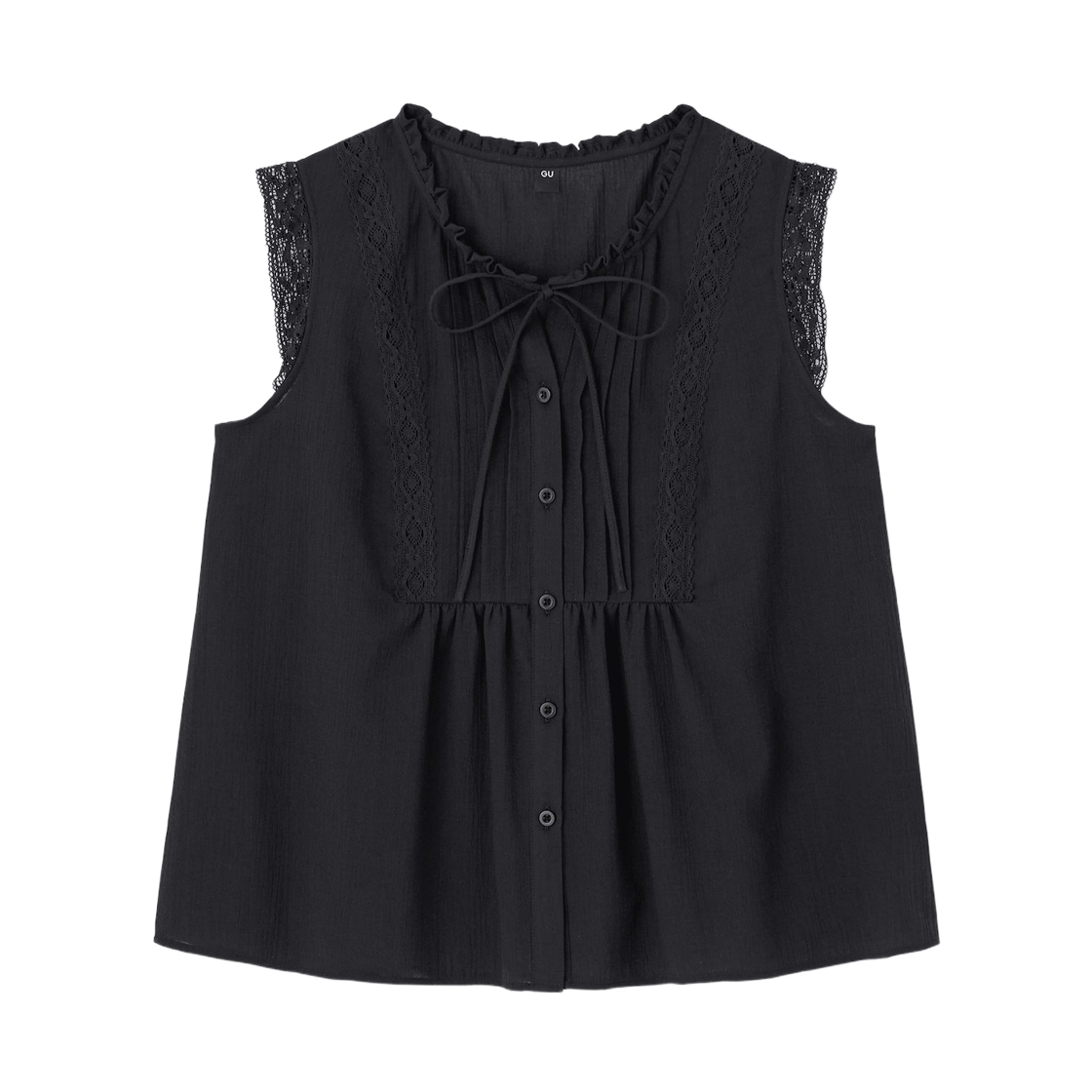 (W) GU 슬리브리스 레이스 블라우스 블랙((W) GU Sleeveless Lace Blouse Black)