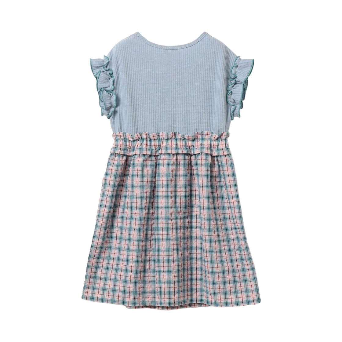 (키즈) 빔즈 미니 와플 니트 패널 드레스 삭스((Kids) Beams Mini Waffle Knit Panel Dress Saxe) - 2