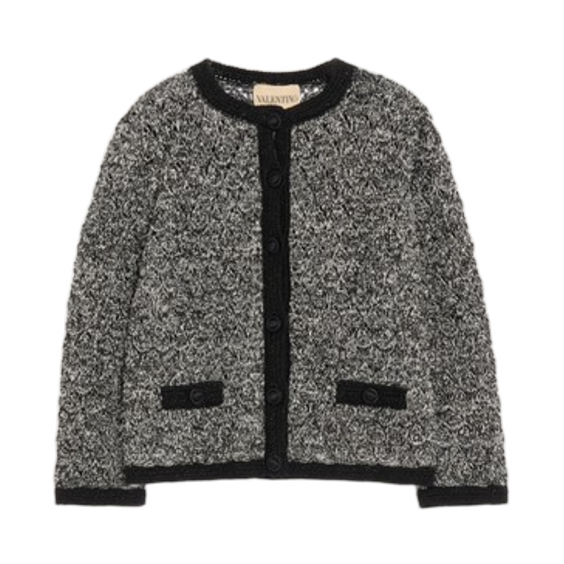 (W) 발렌티노 리넨 앤 루렉스 니트 자켓 블랙 아이보리((W) Valentino Linen and Lurex Knitted Jacket Black Ivory)