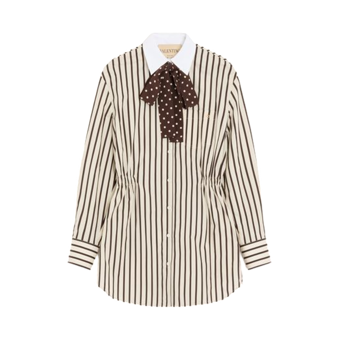 (W) 발렌티노 미디 드레스 프린티드 스트라이프 포플린 아이보리 초콜릿((W) Valentino Midi Dress in Printed Striped Poplin Ivory Chocolate)