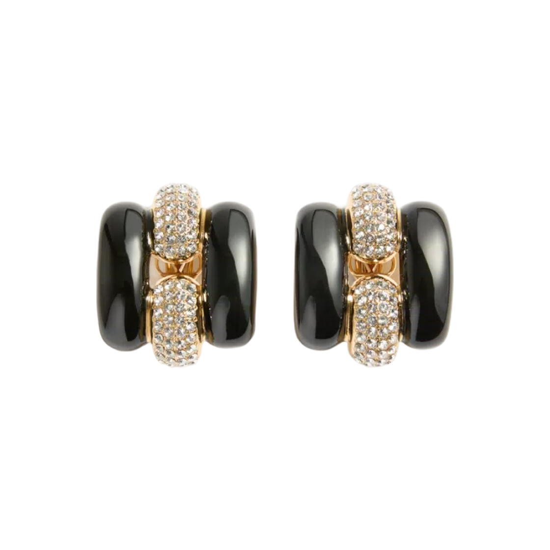발렌티노 파 플러스 메탈 에나멜 앤 스와로브스키 크리스탈 이어링 블랙 골드(Valentino Pas Plus Metal Enamel and Swarovski Crystal Earrings Black Gold) - 1