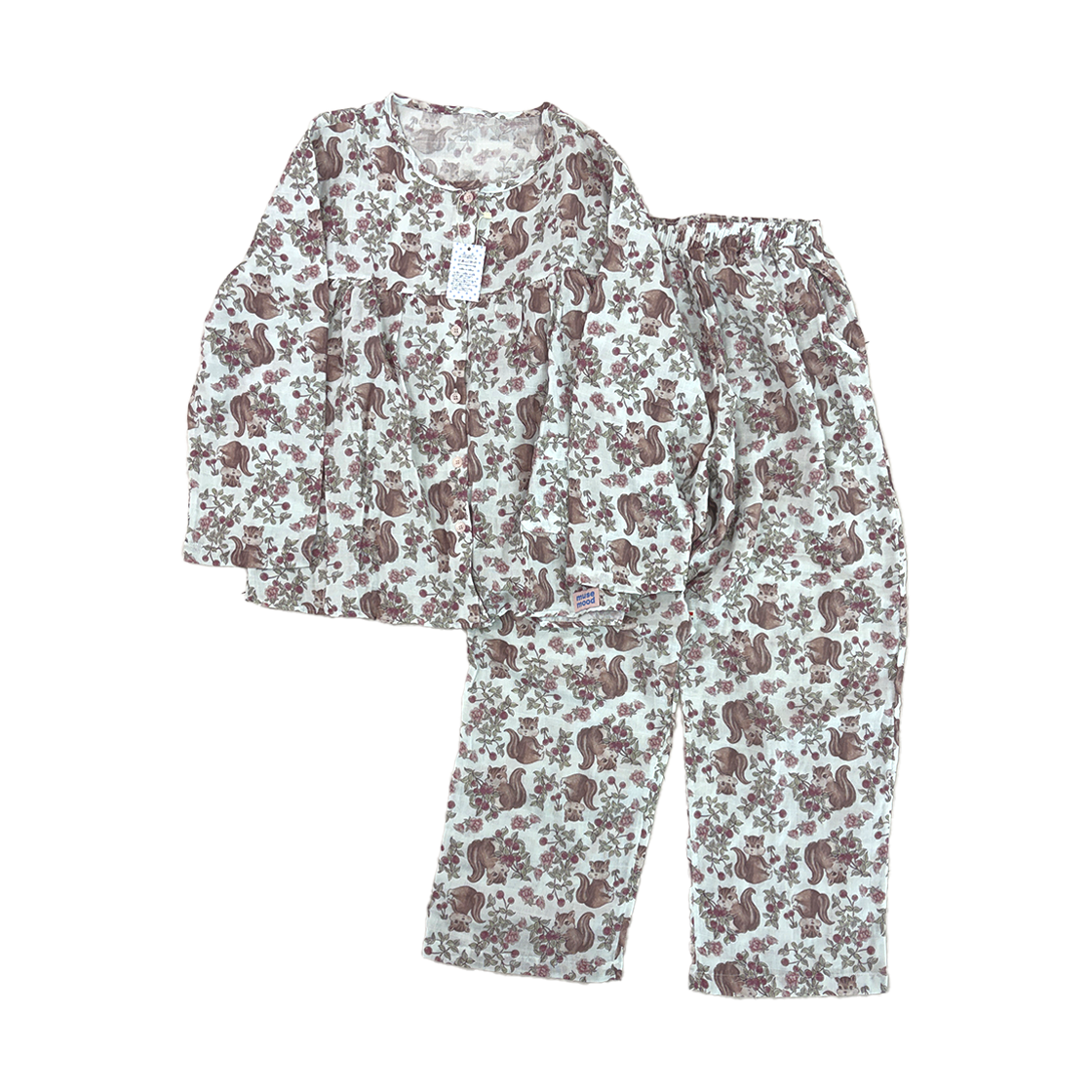 뮤즈무드 빈티지 플럼 로즈 파자마 라운드넥 이중거즈 잠옷 화이트(Musemood Vintage Plum Rose Pajama White)