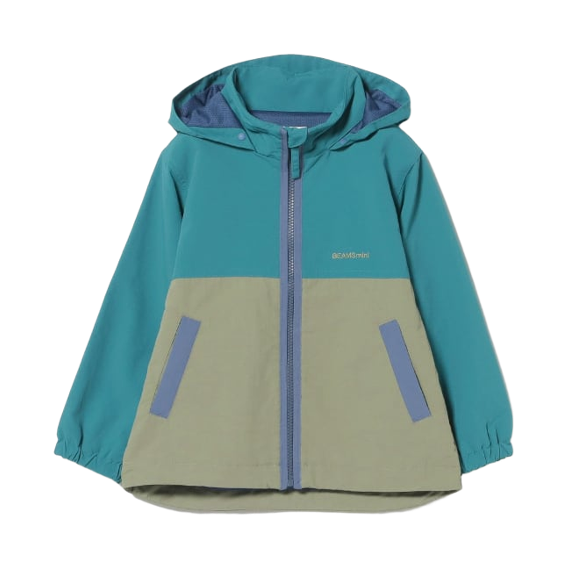(키즈) 빔즈 미니 후드 스토리지 나일론 블루종 블루 그린 올리브((Kids) Beams Mini Hood Storage Nylon Blouson Blue Green Olive)