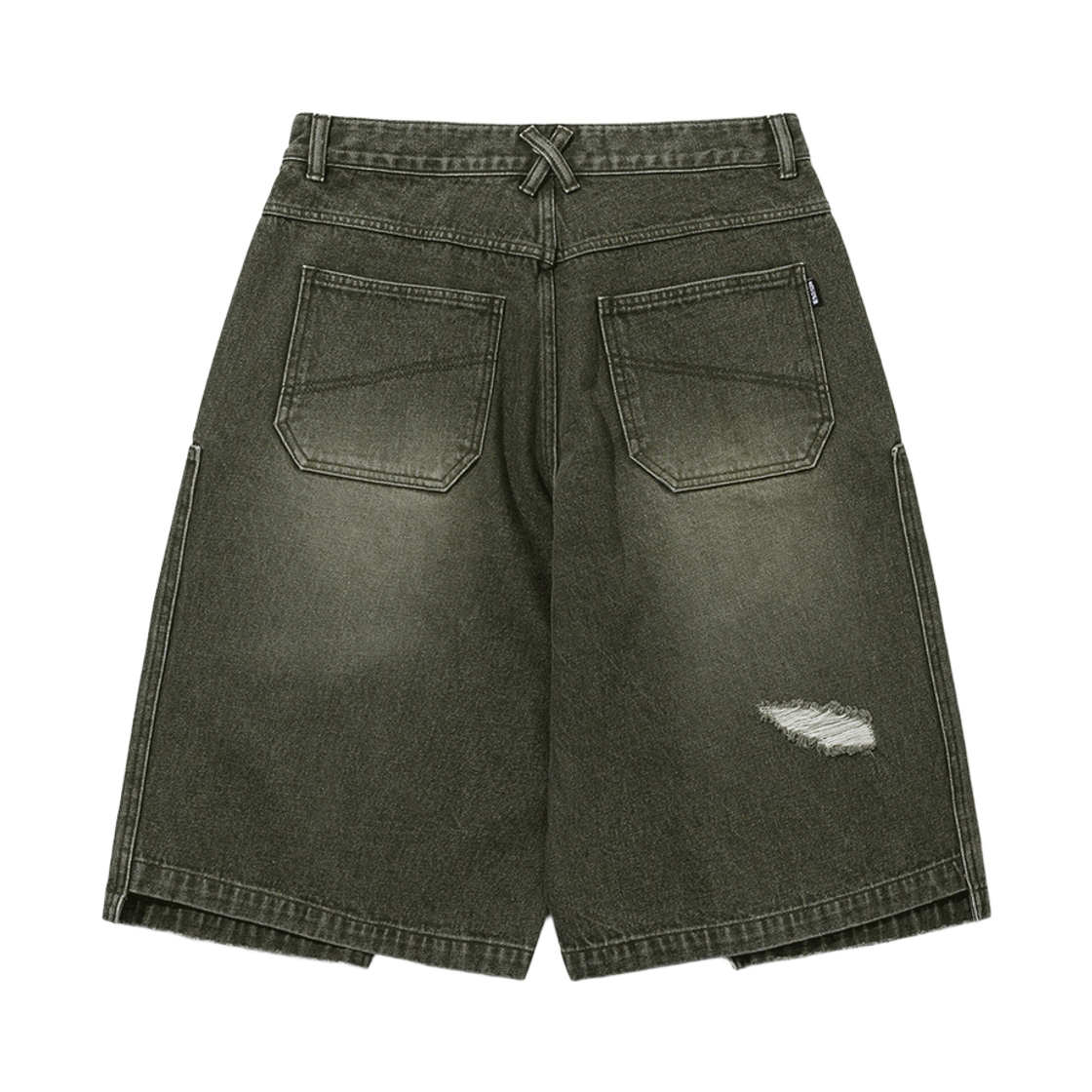 비에스래빗 데미지드 데님 숏팬츠 올리브(Bsrabbit Damaged Denim Shorts Olive) - 2