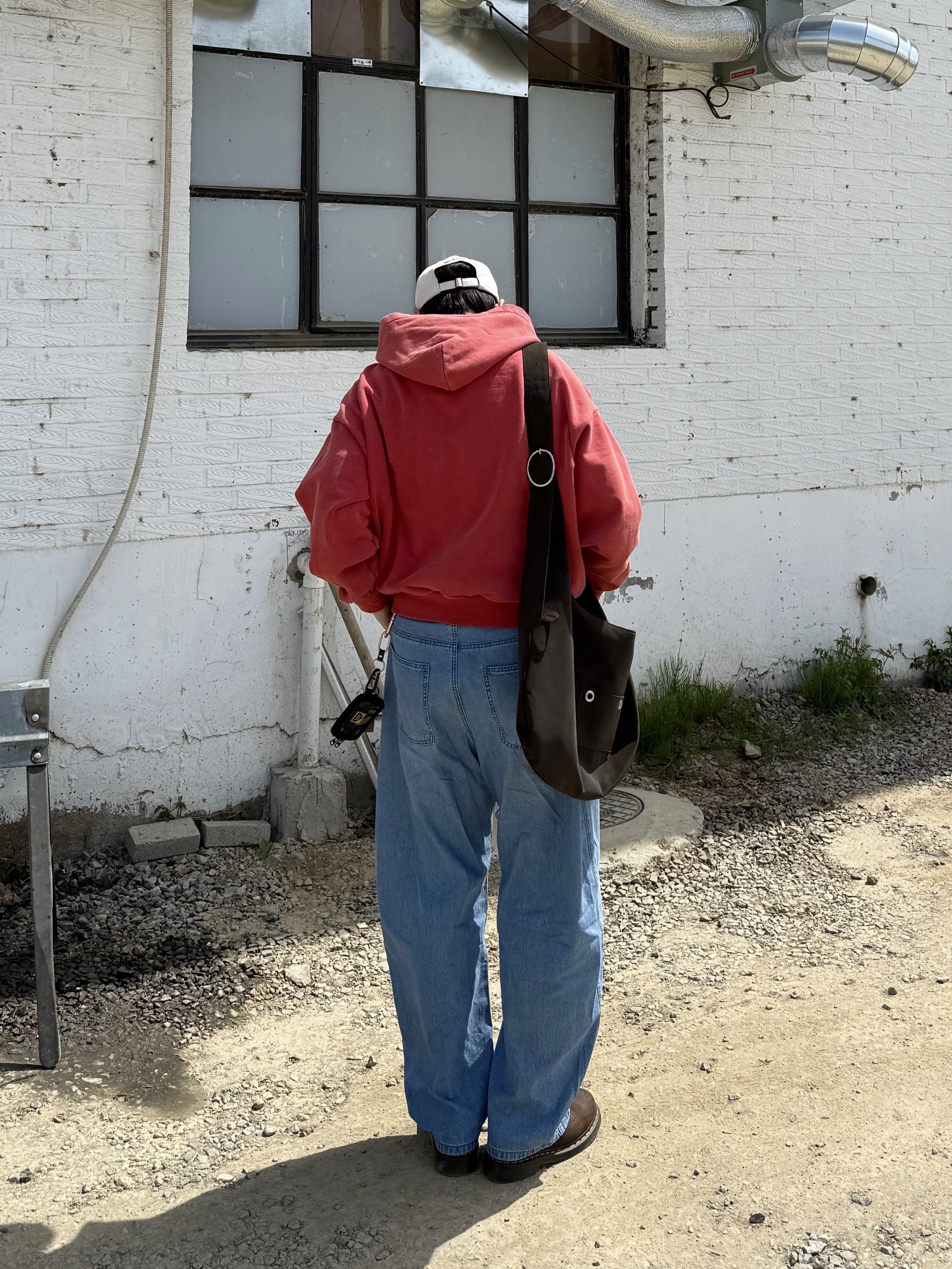 Suade Cropped Washed Hood Zip Up Red, Aoiro KYUSHU Star ビール Cap 착용 스타일 - 2