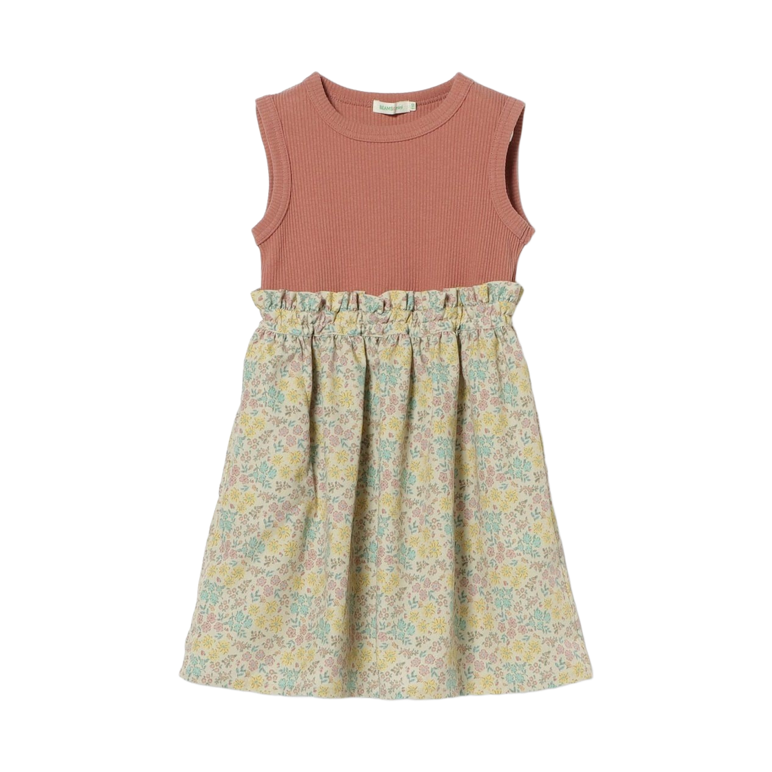 (키즈) 빔즈 미니 플라워 패턴 슬리브리스 드레스 애프리콧((Kids) Beams Mini Flower Pattern Sleeveless Dress Apricot)
