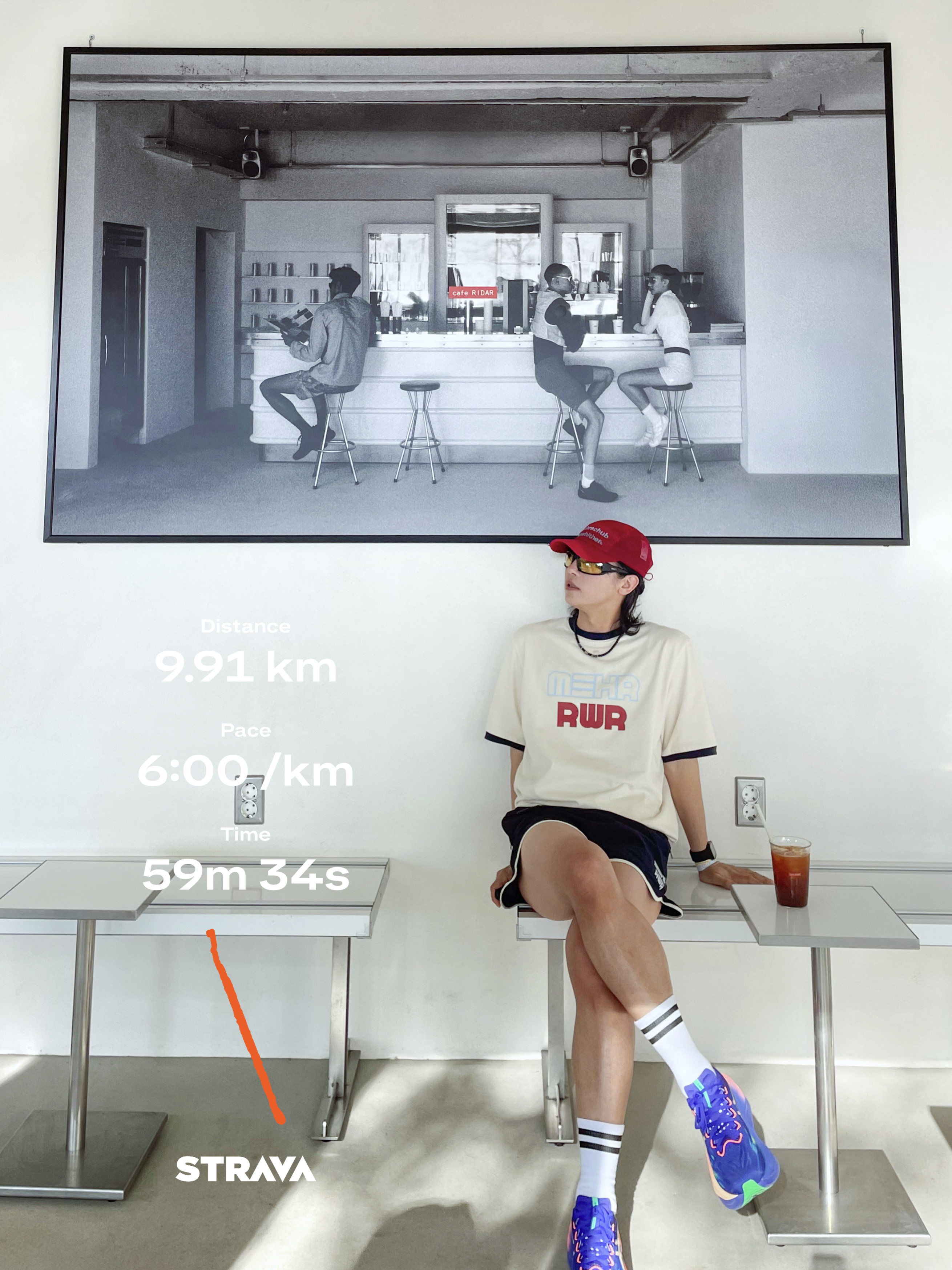 [KREAM 단독] RWR x MEHR Mesh Cap Red, [KREAM 단독] RWR x MEHR 3inch Shorts Dark Navy 착용 스타일 - 1