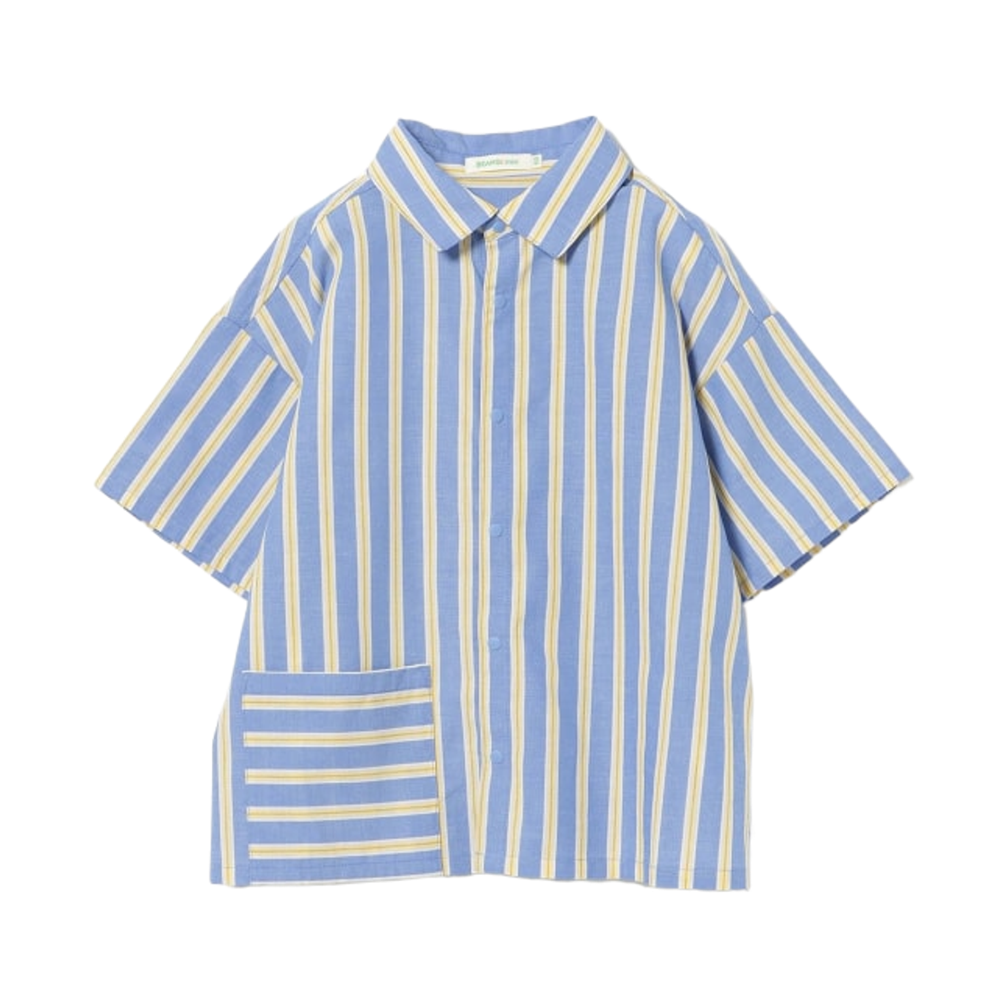 (키즈) 빔즈 미니 숏슬리브 스트라이프 셔츠 블루((Kids) Beams Mini Short Sleeve Striped Shirt Blue) - 1