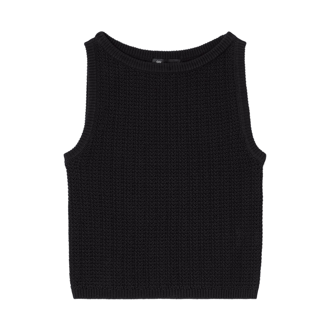 (W) GU 보트 넥 니트 탱크탑 블랙((W) GU Boat Neck Knitted Tank Top Black)