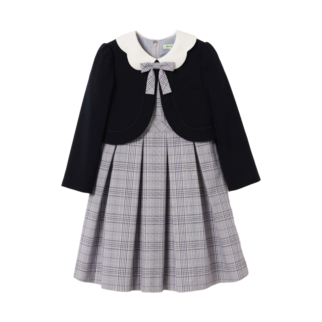 (키즈) 빔즈 미니 세레모니 드레스 볼레로 세트 네이비 퍼플 체크((Kids) Beams Mini Ceremony Dress Bolero Set Navy Purple Check)