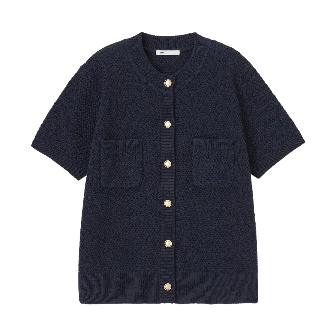 359643-69 (W) GU Metal Button Short Sleeve Cardigan Navy