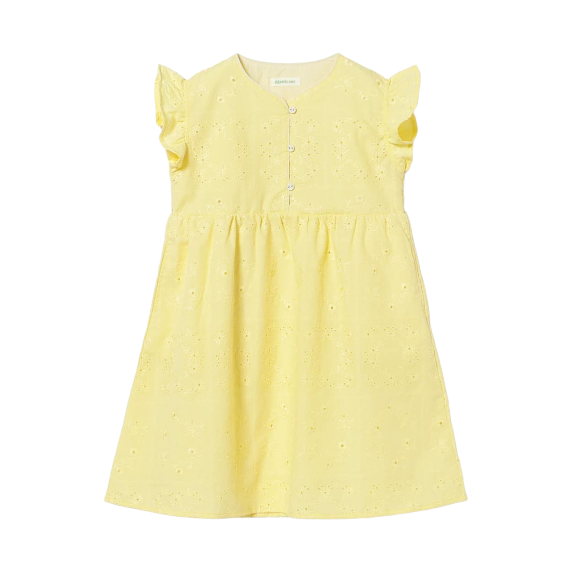 (키즈) 빔즈 미니 퍼포티드 레이스 드레스 라이트 옐로우((Kids) Beams Mini Perforted Lace Dress Light Yellow)